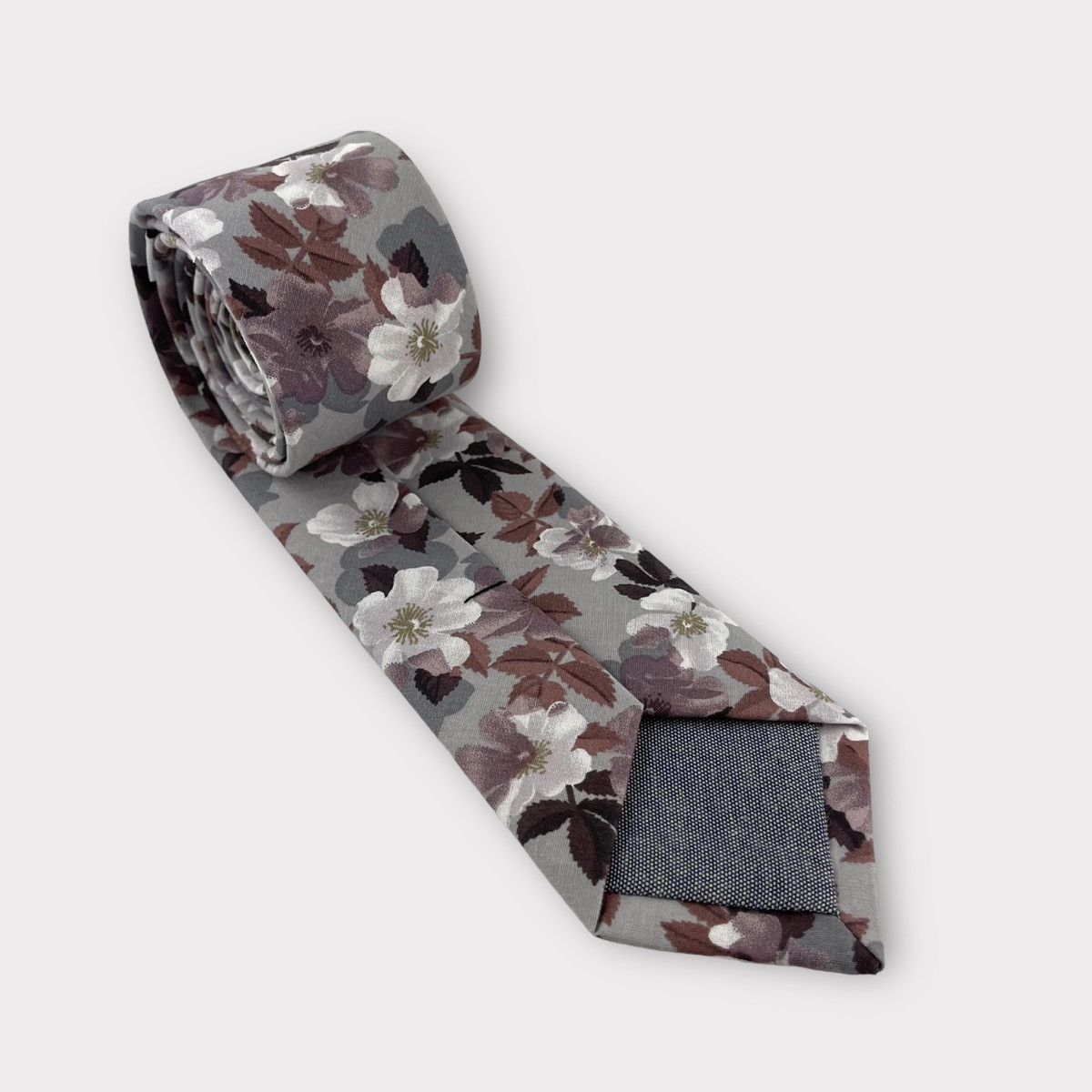 Other Men's Grey & Mauve Floral Print Necktie, Slim 2.5” Width Size ONE SIZE - 3 Thumbnail