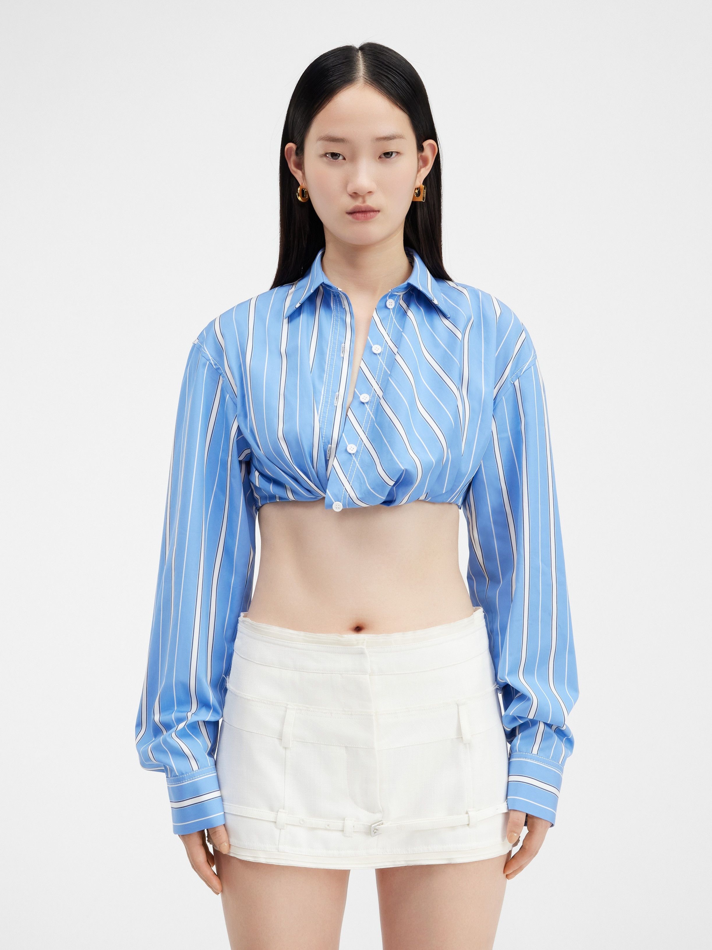 Jacquemus o1mle0325 La Chemise Bahia Courte Striped Shirt in Blue Size M / US 6-8 / IT 42-44 - 5 Thumbnail