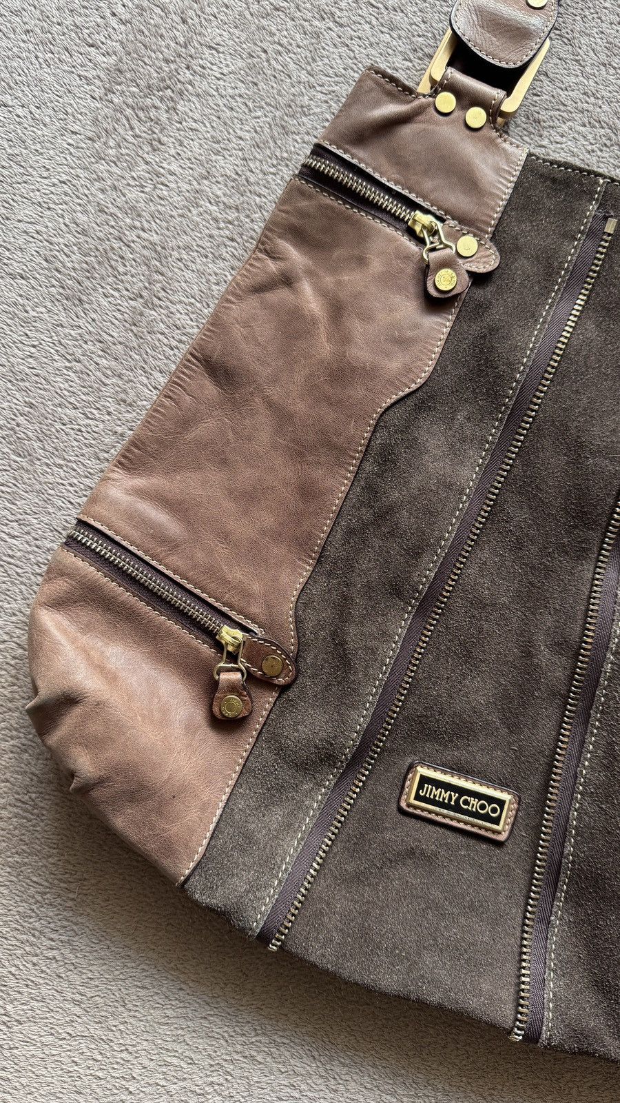 Jimmy Choo Brown Leather Suede Mona Tote Bag Pre‑Owned Luxury Handbag Size ONE SIZE - 3 Thumbnail