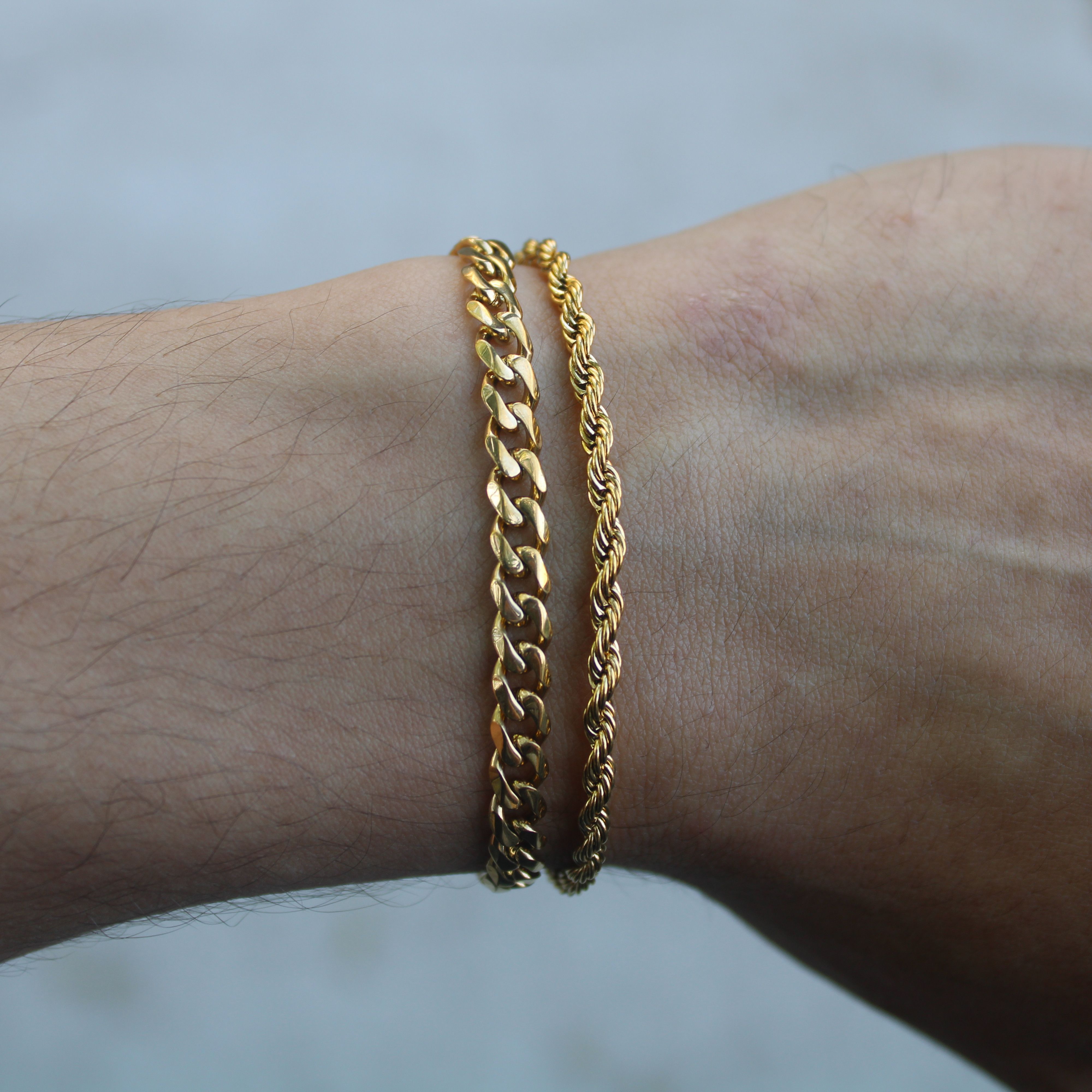Jewelry Gold 5mm Cuban Link & 3mm Rope Bracelet Set Size ONE SIZE - 1 Thumbnail