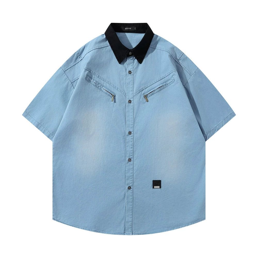 Japanese Brand × Vintage American style men's inkjet pocket zipper cargo lapel shirt Size US M / EU 48-50 / 2 - 1 Thumbnail