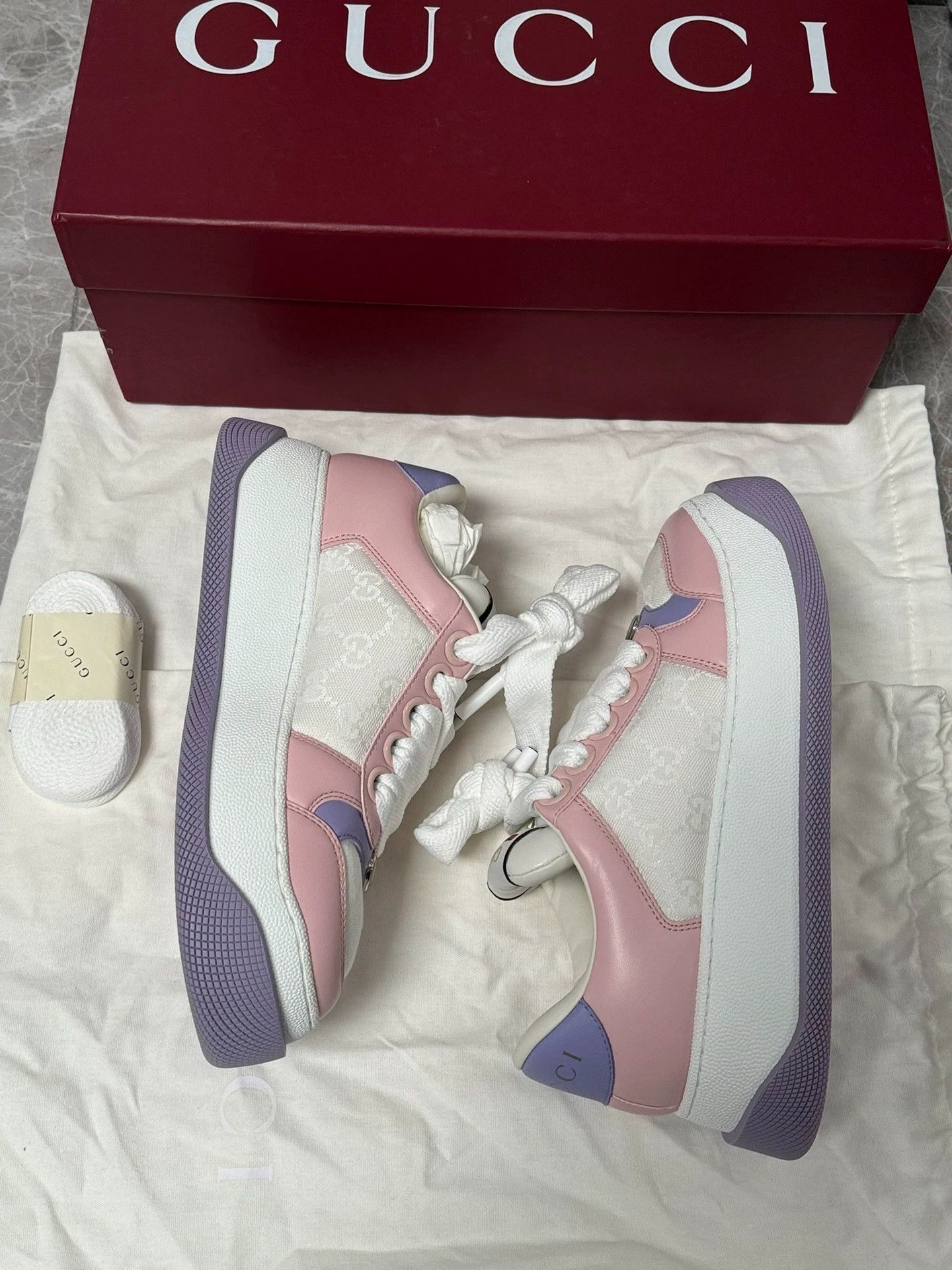 Gucci Gucci Screener Dirty Sneakers Pink&White Purple&White Size US 6 / IT 36 - 6 Thumbnail