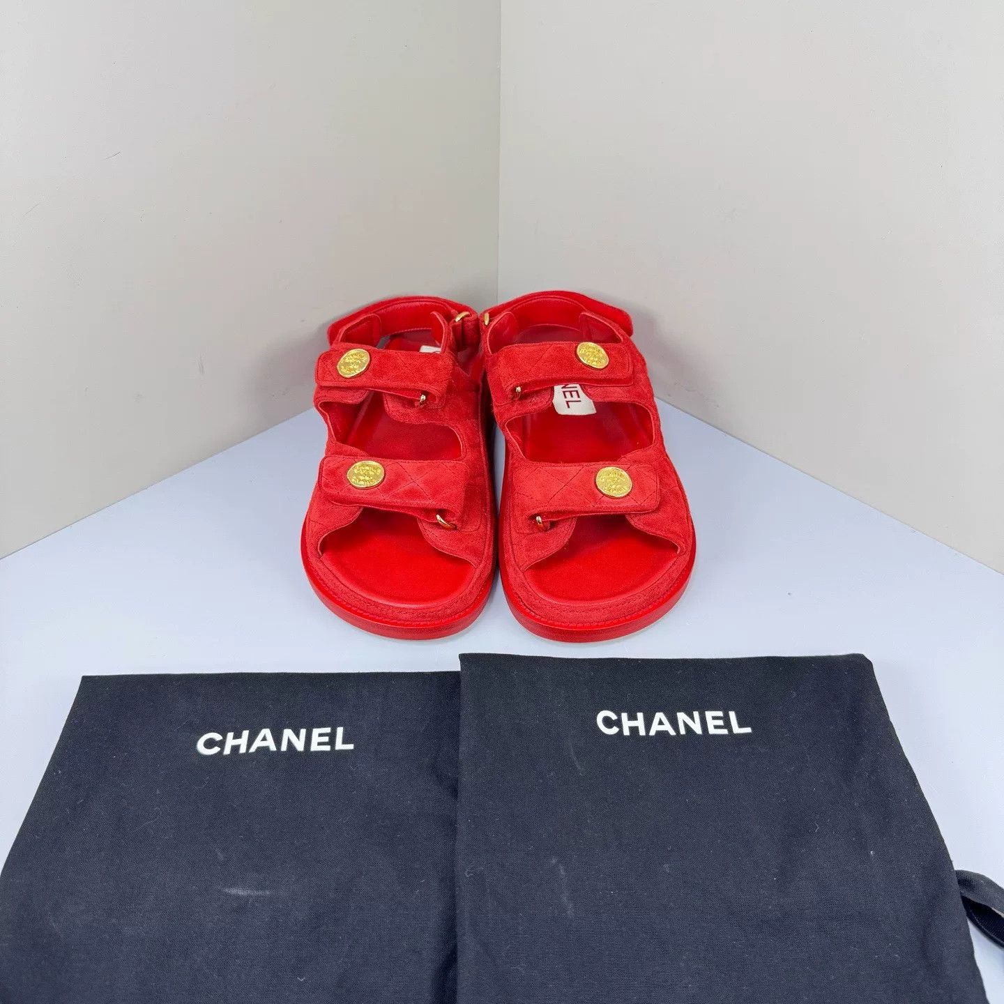 Chanel Chanel Red Gold Coin Velcro Sandals Size US 7 / IT 37 - 1 Thumbnail