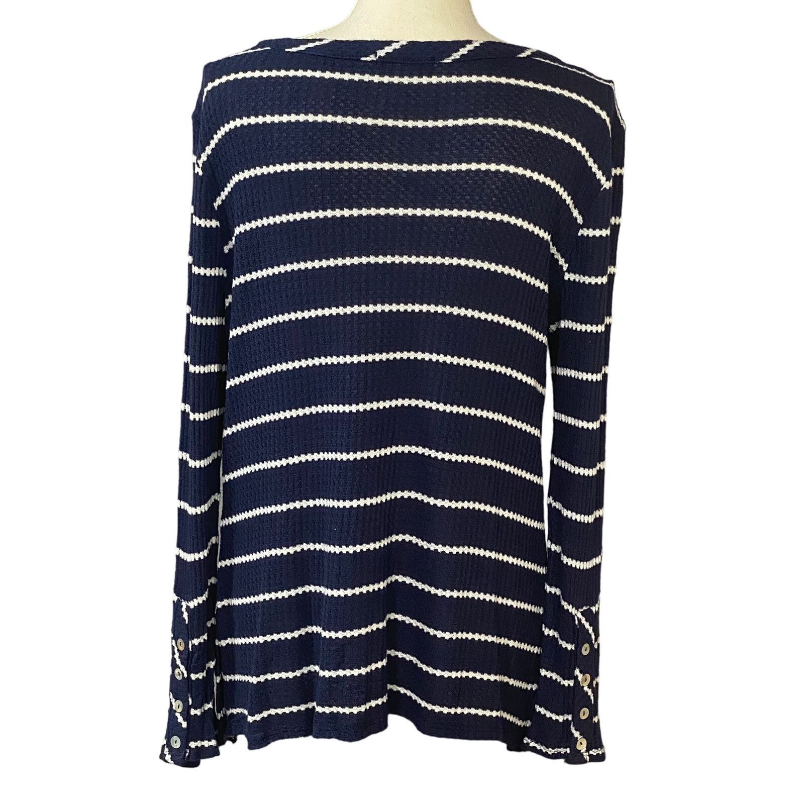 Other Cha Cha Vente Striped Textured Knit Top Large Blue White Size L / US 10 / IT 46 - 2 Thumbnail