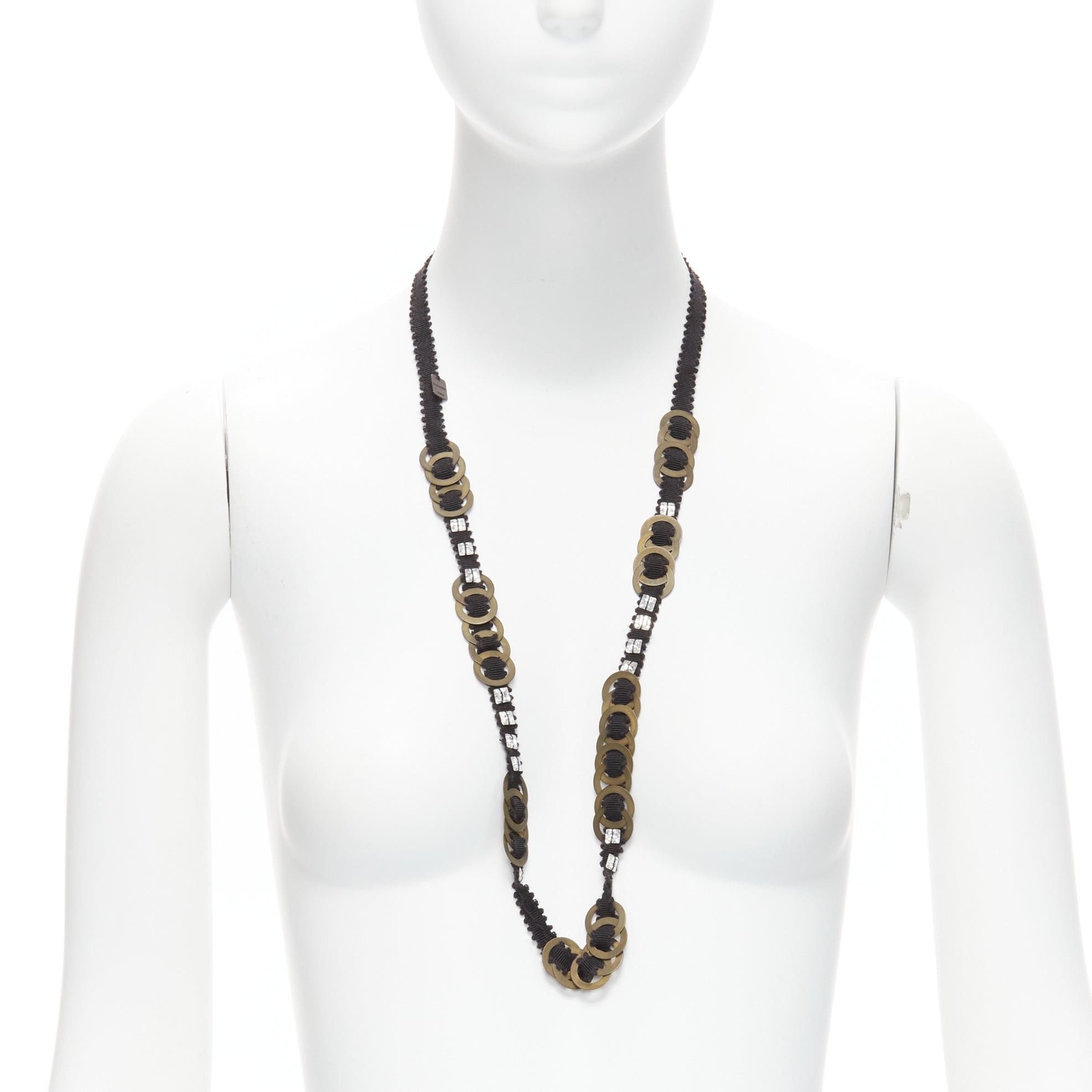 CHAMOREL black grosgrain ribbon clear crystal bronze rings long necklace