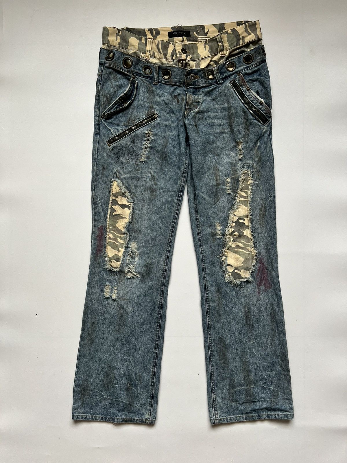 In The Attic In The Attic Double Waist Distressed Denim Size US 33 - 1 Thumbnail