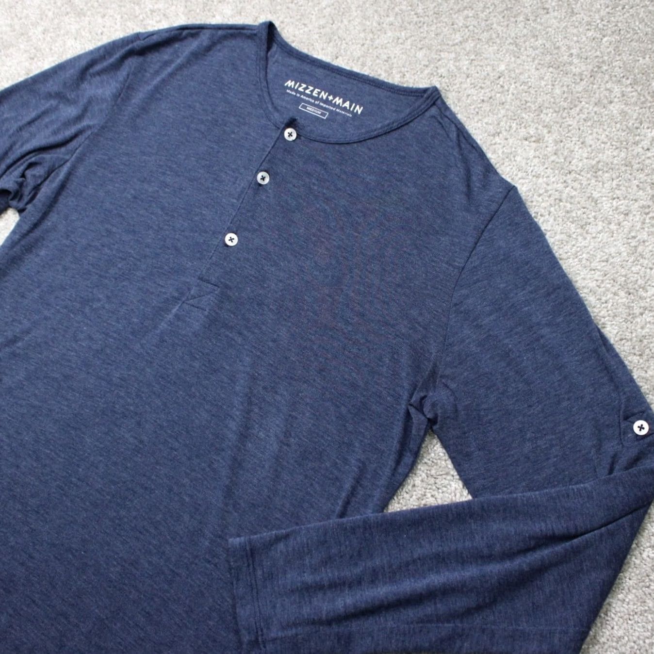 Mizzen+Main Mizzen+Main Shirt Mens Medium Blue Henley Roll Sleeve Stretch Long Sleeve Size US M / EU 48-50 / 2 - 2 Thumbnail