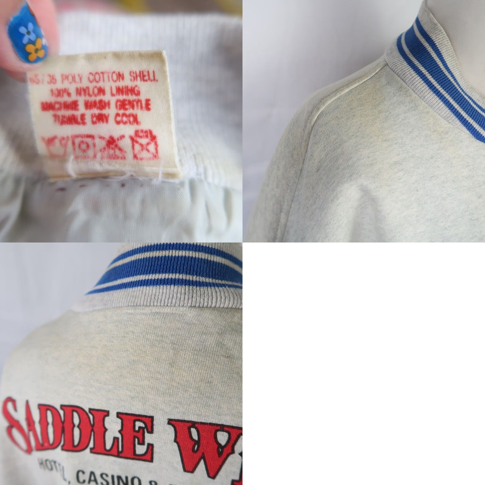 Vintage VINTAGE 80s Saddle West Hotel Nevada grey and blue varsity sweatshirt jacket XXL Men Snap front 80s graphic back Cotton Polyester Size US XXL / EU 58 / 5 - 8 Thumbnail