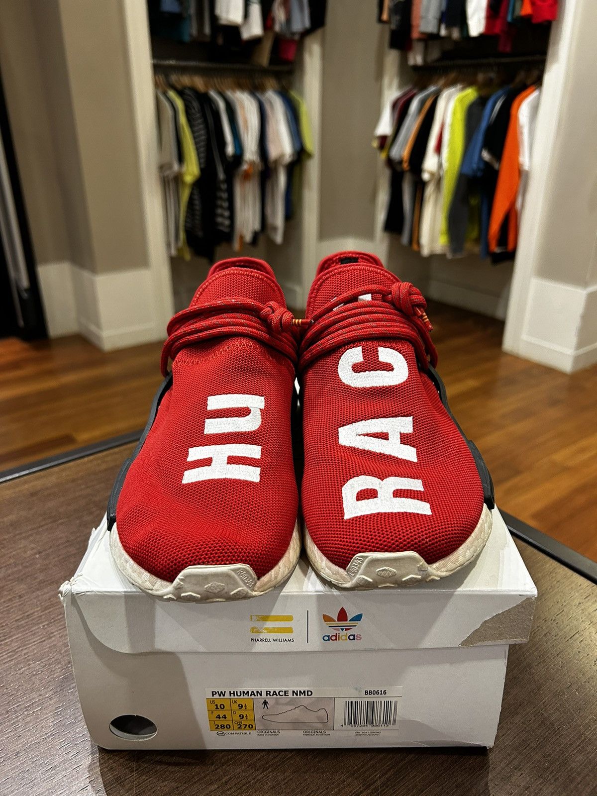 Adidas × Pharrell adidas NMD HU Pharrell Human Race Scarlet Size US 10 / EU 43 - 3 Thumbnail
