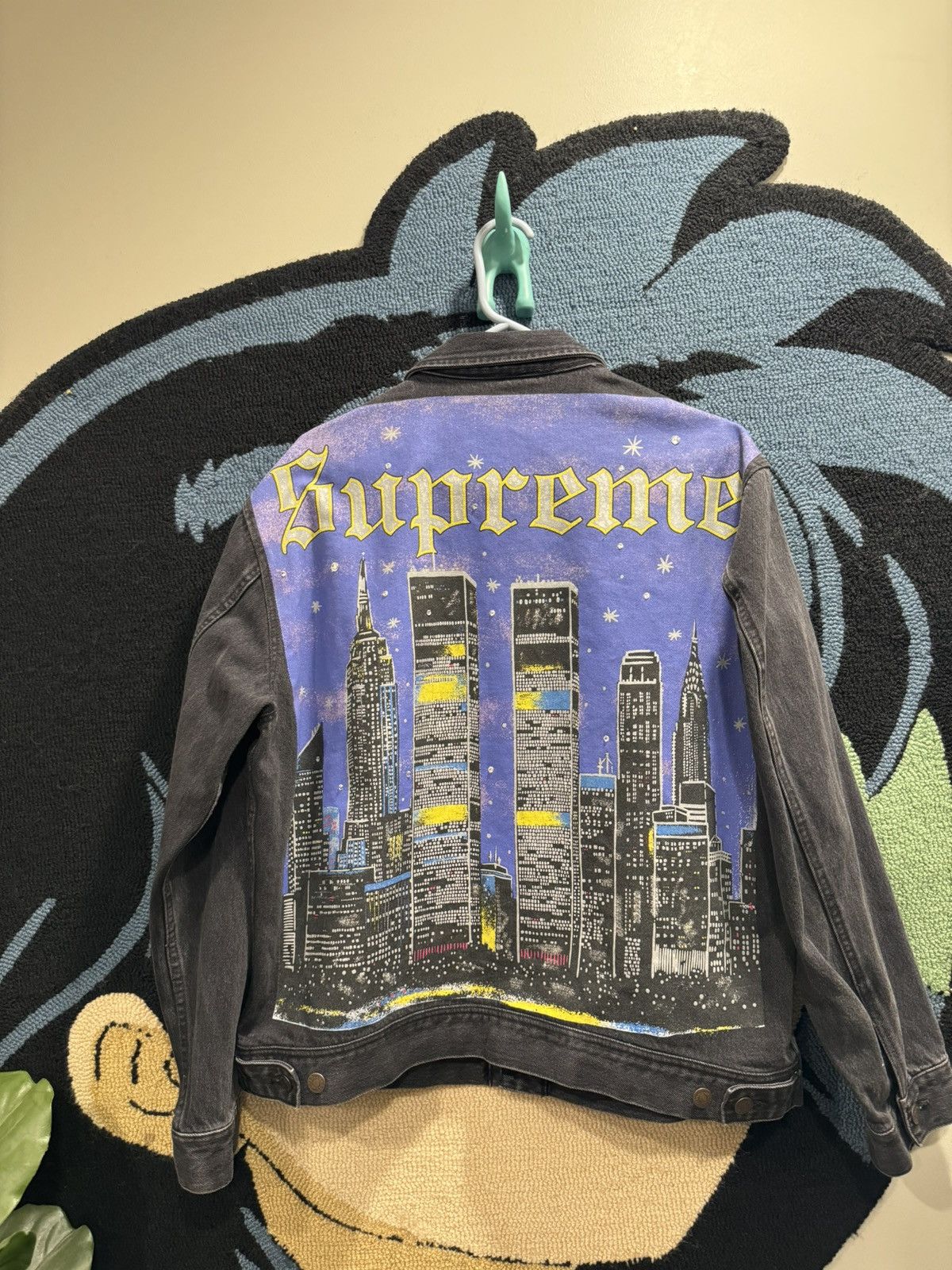 Supreme Supreme NY Skyline Black Denim Painted Trucker Jacket | Grailed