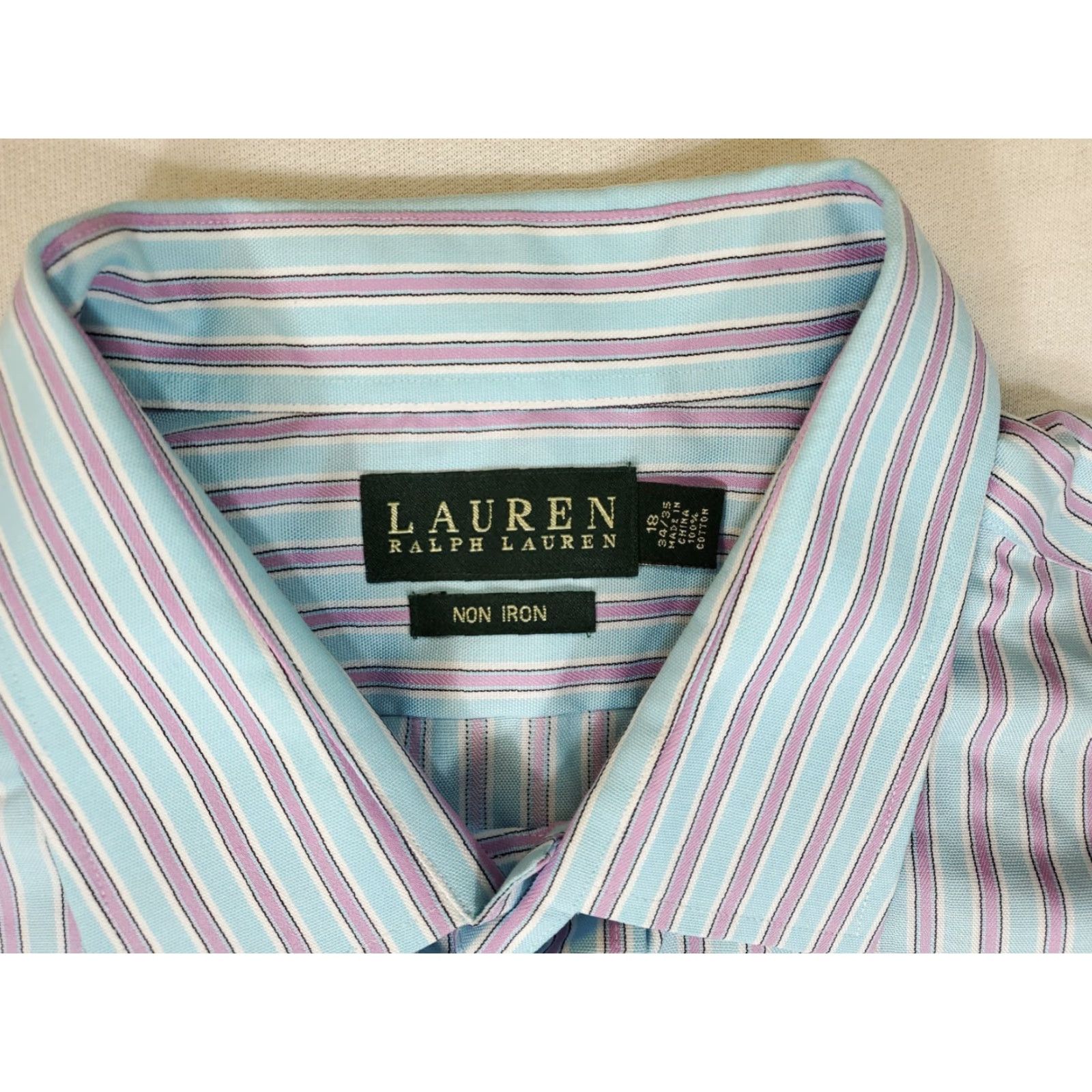 Ralph Lauren Lauren Ralph Lauren Button-Down Dress Shirt Mens 18 Multicolor Striped Long Sleeve 34/35 Regular Shirt Size 48R - 2 Thumbnail
