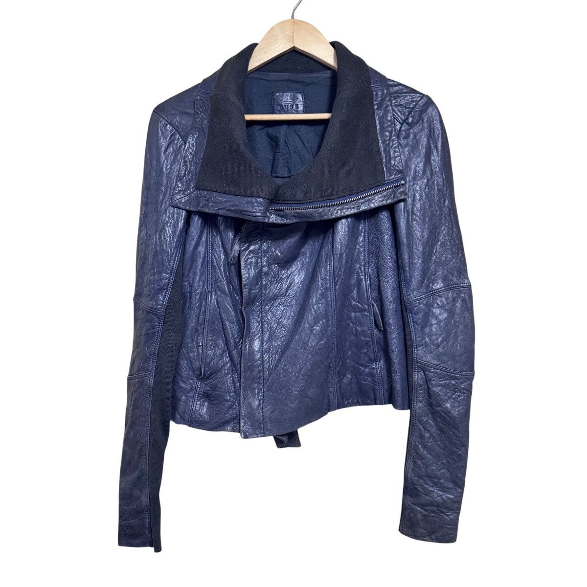Japanese Brand Husk Hi-Neck Leather Biker Jacket Rick Owens Style Size S / US 4 / IT 40 - 10 Thumbnail