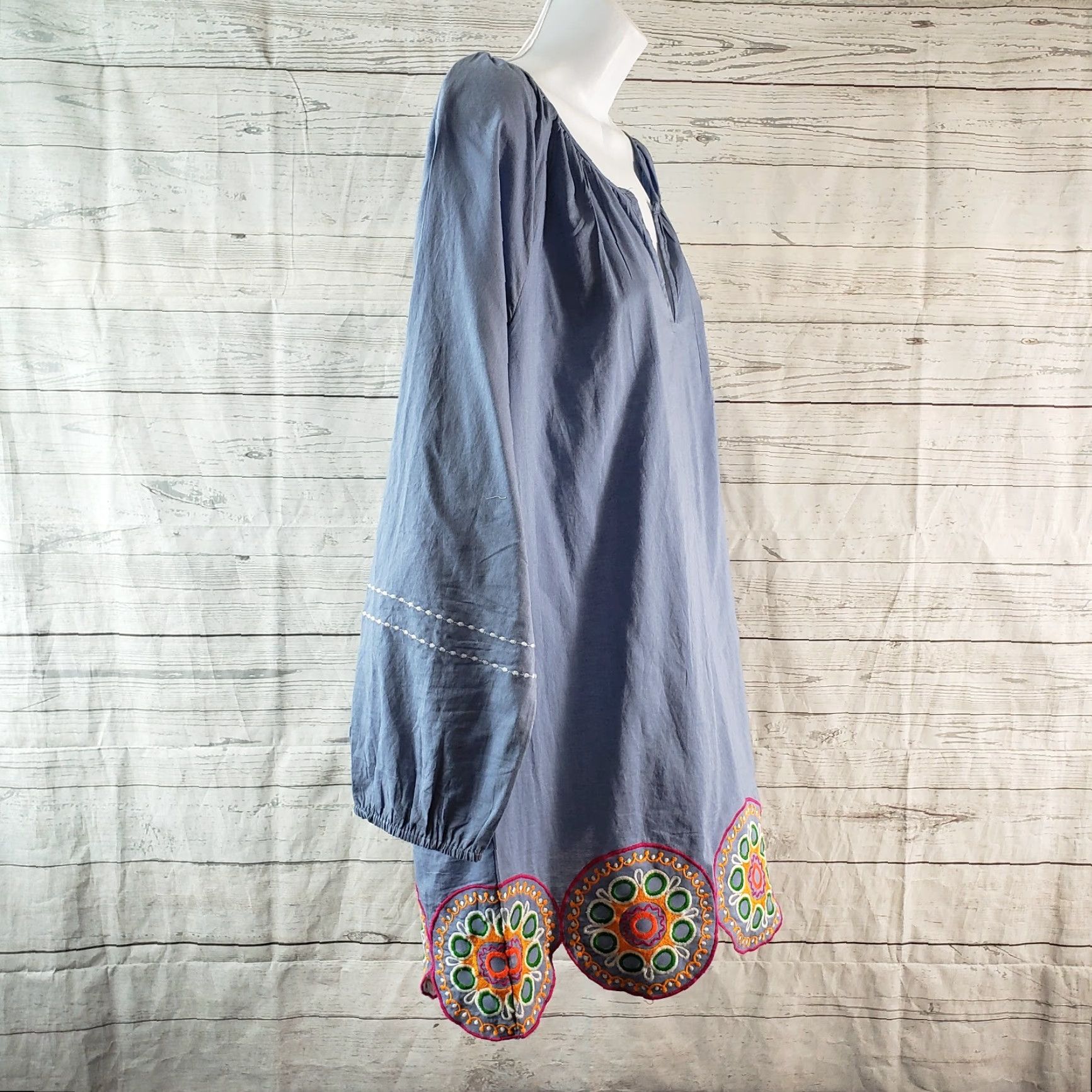 Vintage Mud Pie Womens Tunic Top Blue Pink Embroidered Long Sleeve Cotton Size M, Casual, Blouse, Womens, Tunic Size M / US 6-8 / IT 42-44 - 3 Thumbnail
