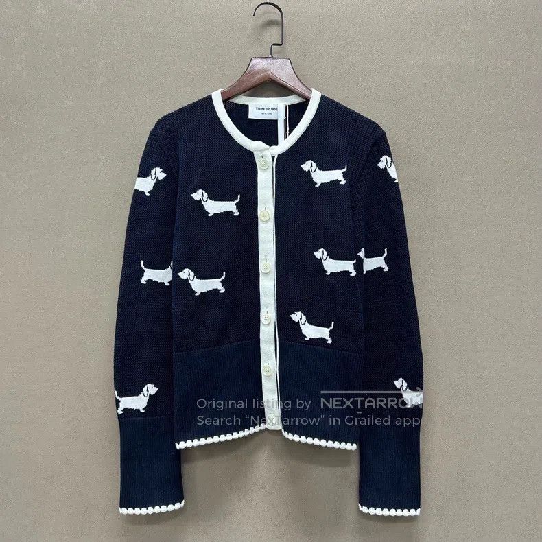 Thom Browne Thom Browne Navy Blue Dog Hole Knitted Cardigan Size US XXS / EU 40 - 1 Thumbnail