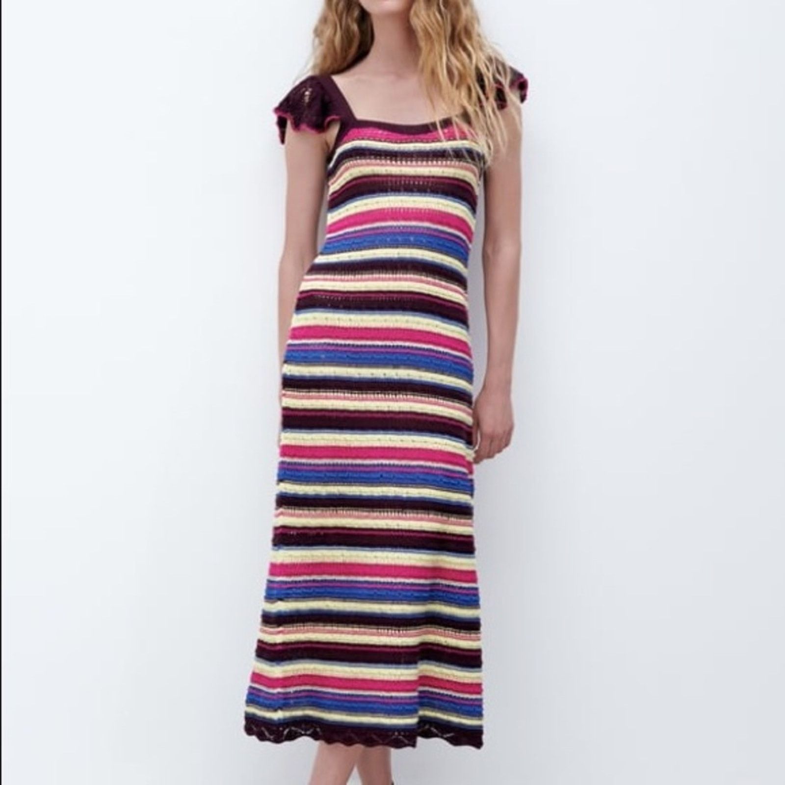 Zara ZARA LONG CROCHET DRESS MULTICOLORED Size M / US 6-8 / IT 42-44 - 10 Thumbnail