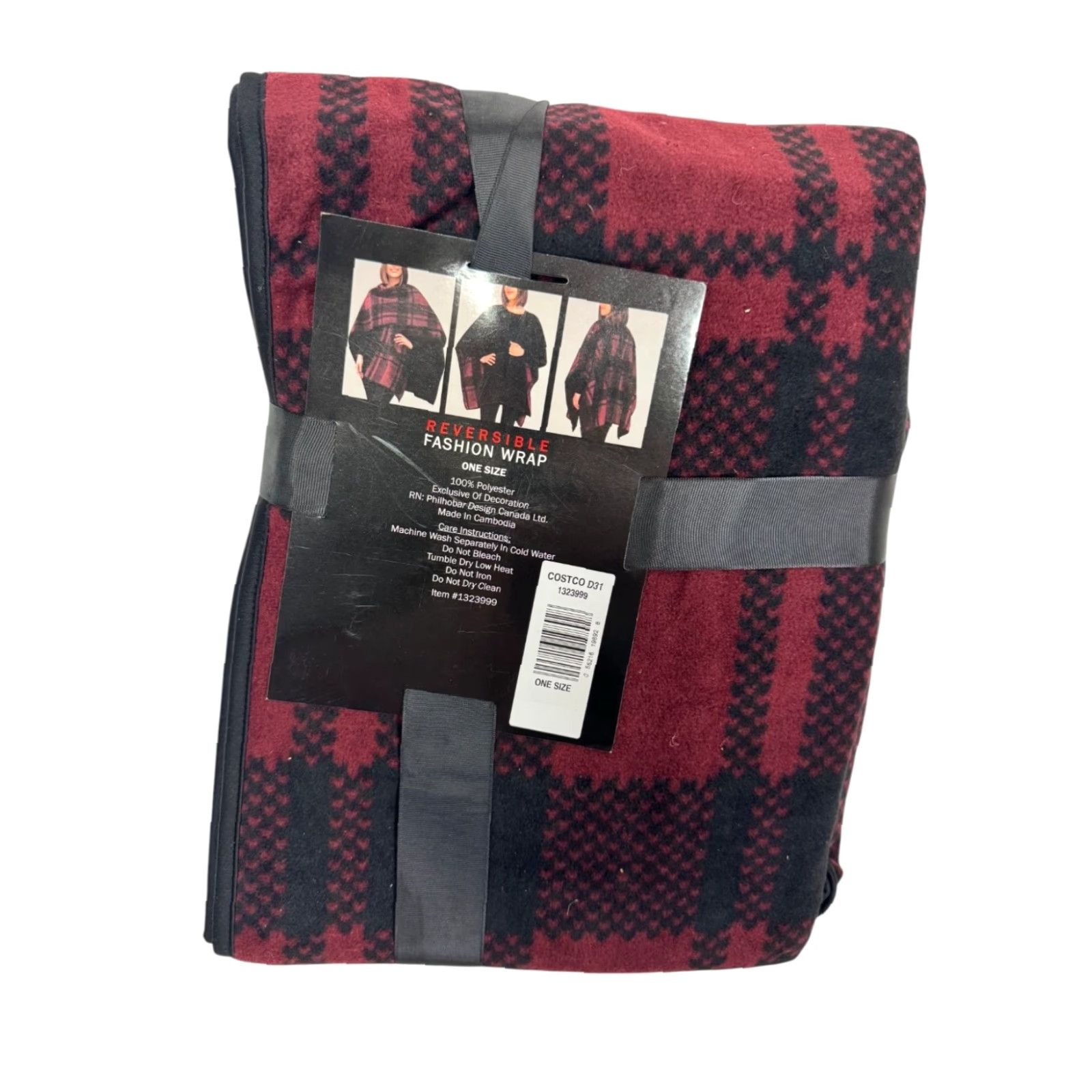 Ike Behar VINTAGE Ike Behar Reversible Fashion Wrap Women's ONE SIZE Polyester Red Black Plaid Wrap Shawl/Wrap Womens Size ONE SIZE - 2 Thumbnail