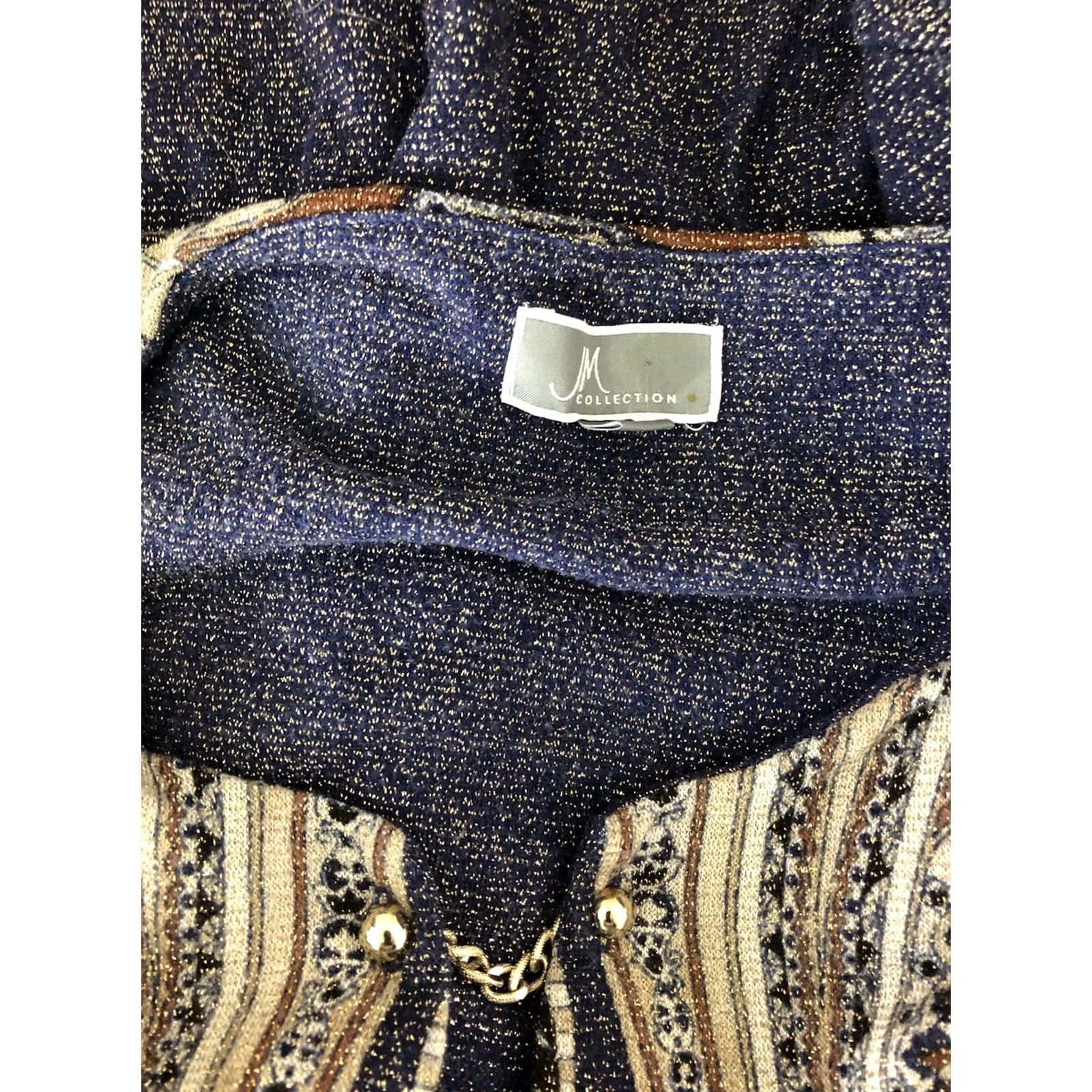 JM Collection JM Collection Tunic Top M Blue/Gold Glitter Geo Chain Accent Keyhole Boho Women Size M / US 6-8 / IT 42-44 - 4 Thumbnail