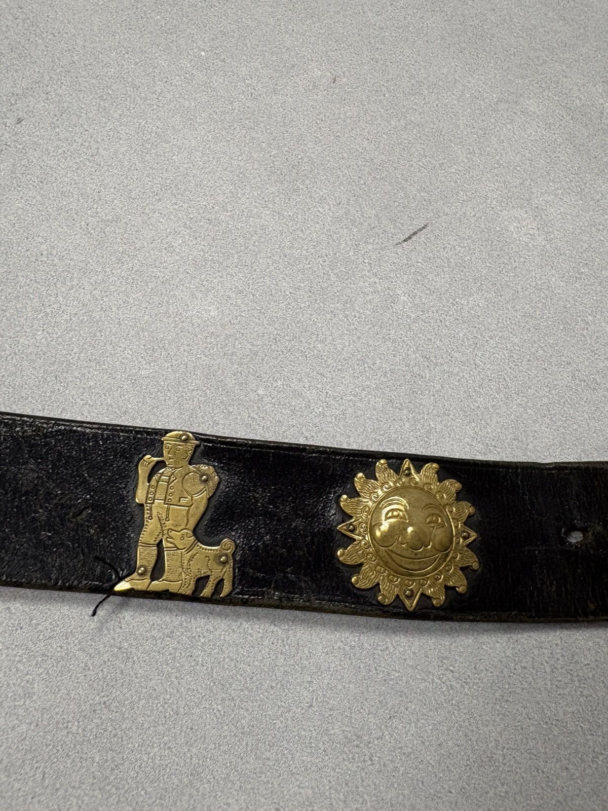 Vintage Vintage Etro Style Black Leather Belt Gold Animal Studs Boho Size ONE SIZE - 10 Thumbnail