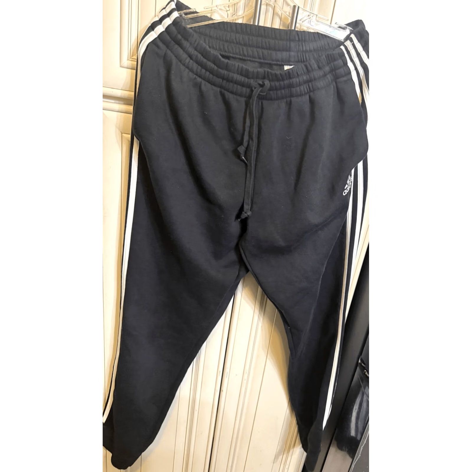 Adidas Adidas Mens Essential 3-Stripes Drawstring Track Pants Black White Size Large Size US 33 - 2 Thumbnail