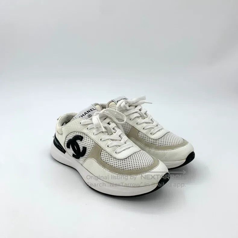 Chanel Chanel White logo mesh leather laced casual sneakers Size US 7.5 / IT 37.5 - 2 Thumbnail