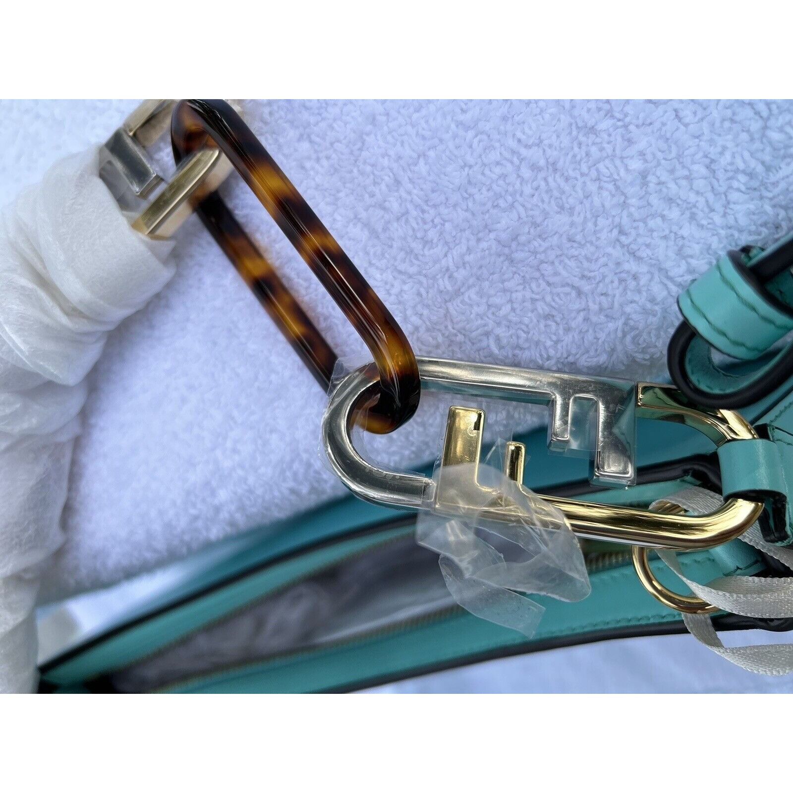 Fendi FENDI TIFFANY BLUE O’LOCK BAGUETTE LEATHER HOBO HANDBAG W BA Size ONE SIZE - 10 Thumbnail