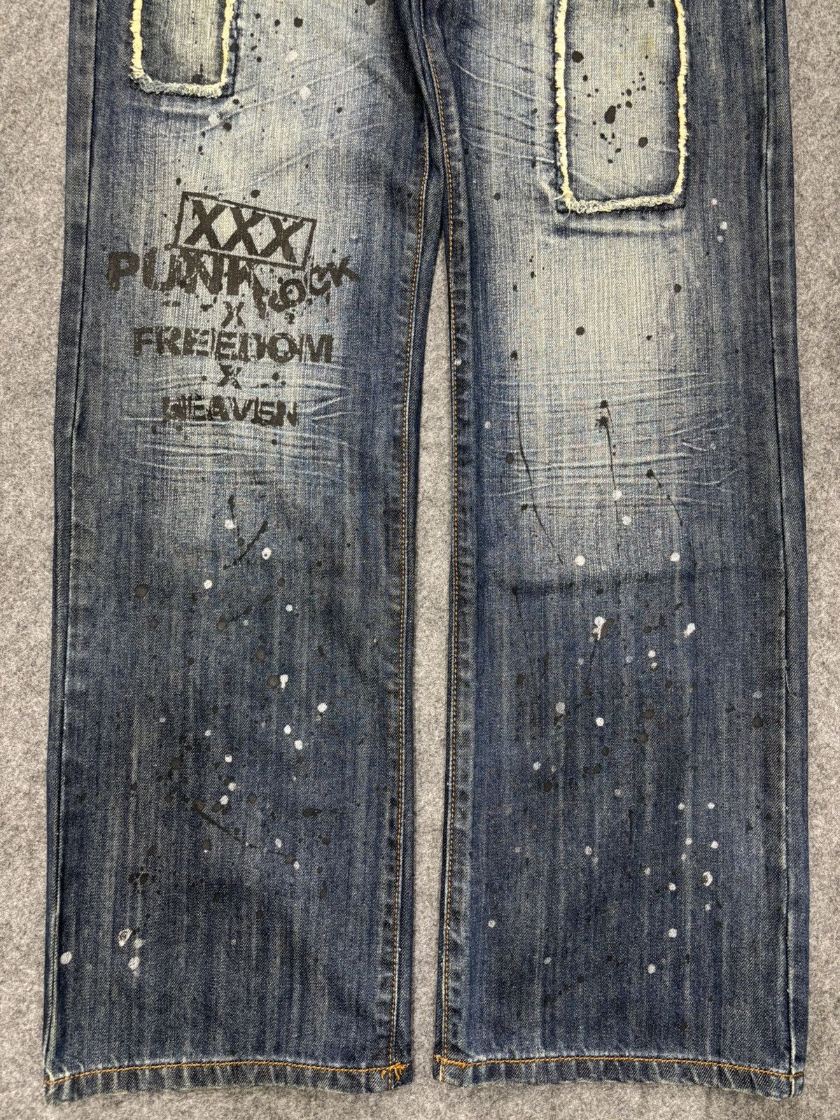 Japanese Brand Sick punk ministry PatchWork Japan Paint Splatter Denim F672 Size US 31 - 5 Thumbnail