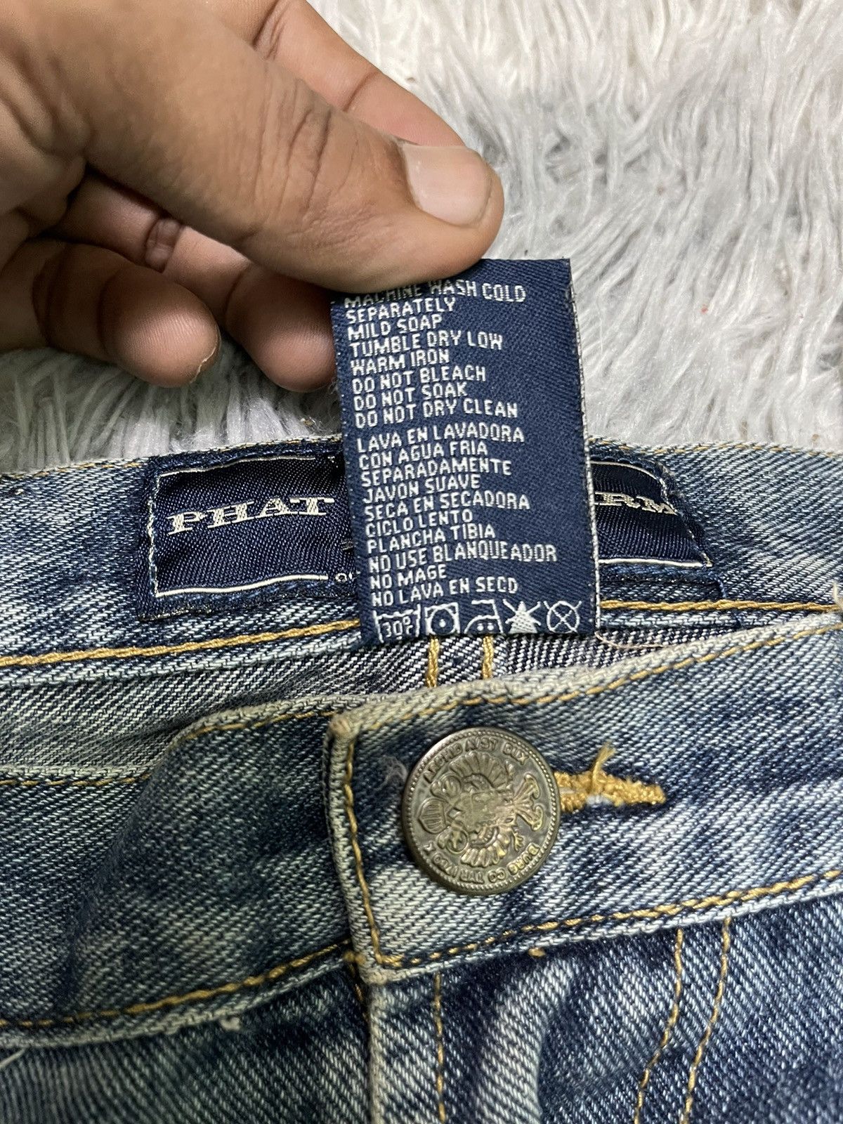 Phat Farm × Vintage 90s PHAT FARM BAGGY CARPENTER DISTRESSED DENIM Size US 31 - 8 Thumbnail