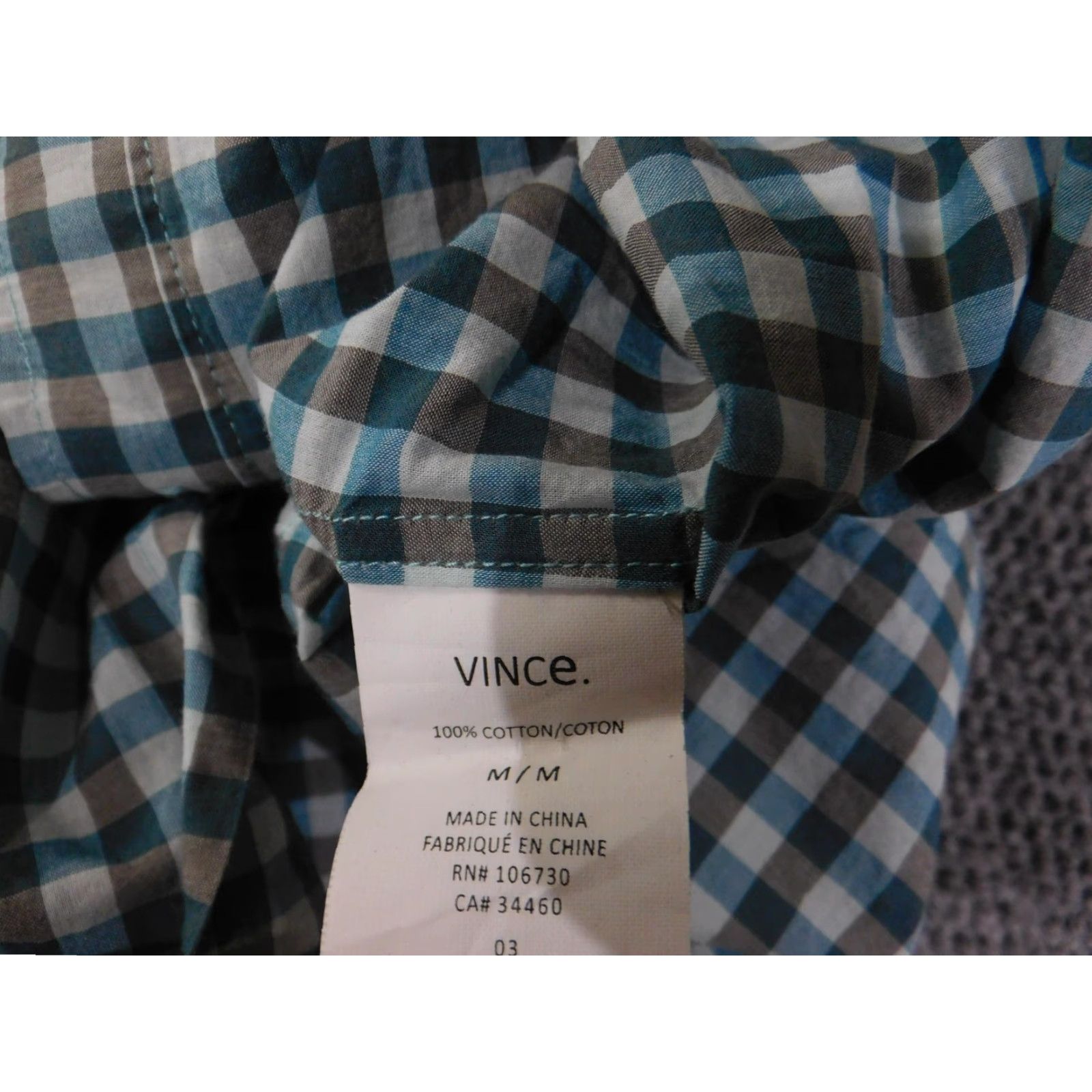 Vince Vince Shirt Mens Medium Blue Check Button-Up Long Sleeve Cotton Collared Casual Size US M / EU 48-50 / 2 - 7 Thumbnail