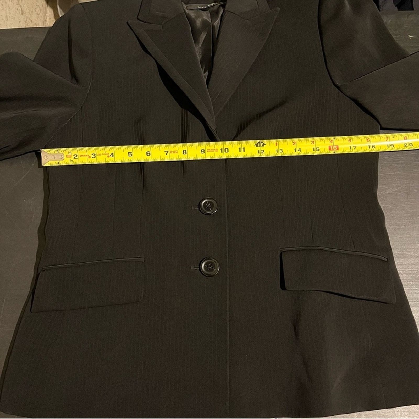 Kasper Kasper Suit Black Pinstripe Jacket 3 Button Straight Leg Size M / US 6-8 / IT 42-44 - 8 Thumbnail