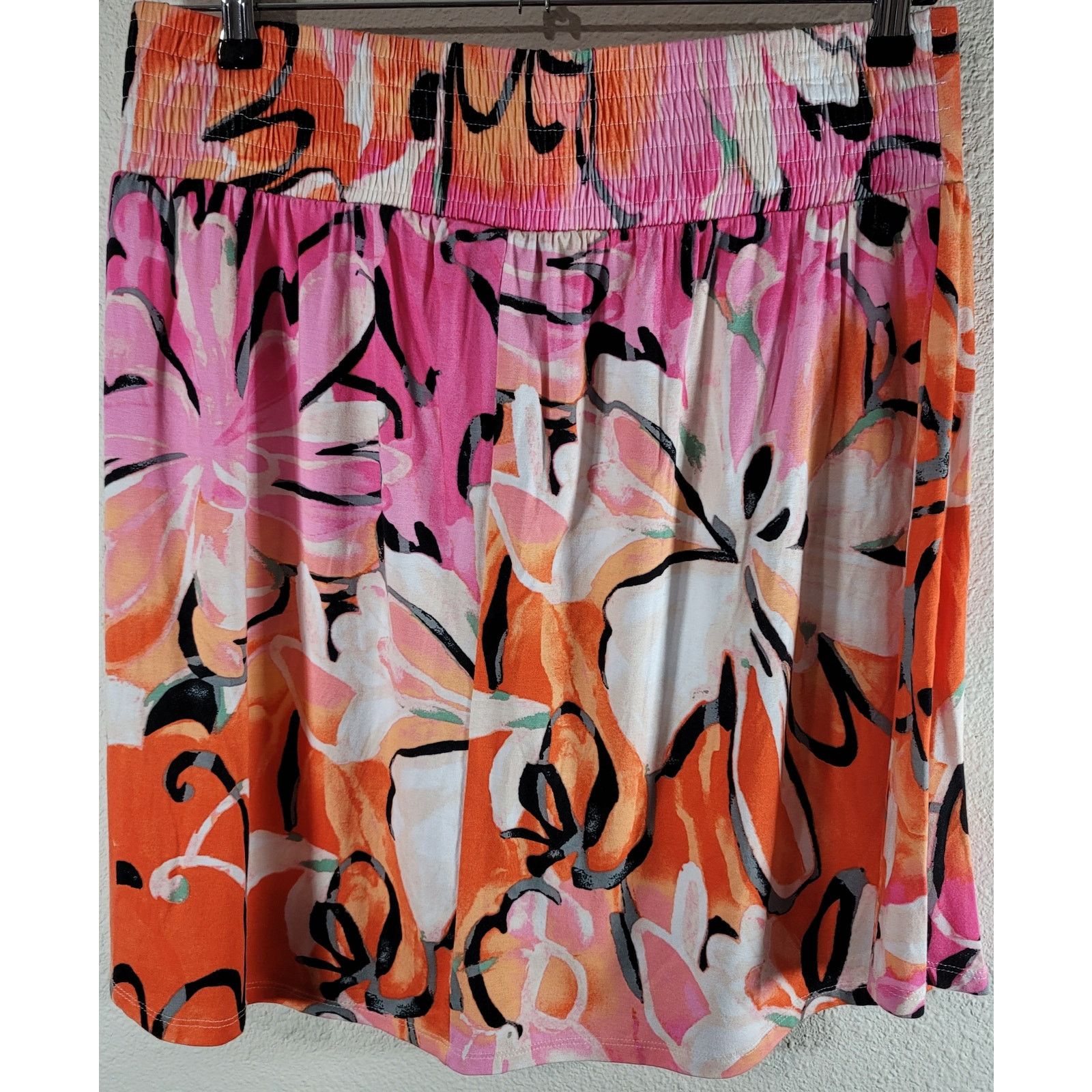 Other Lane Bryant Orange Pink White Floral A-Line Mini Skirt 14 16 Size 36" / US 14 / IT 50 - 2 Thumbnail