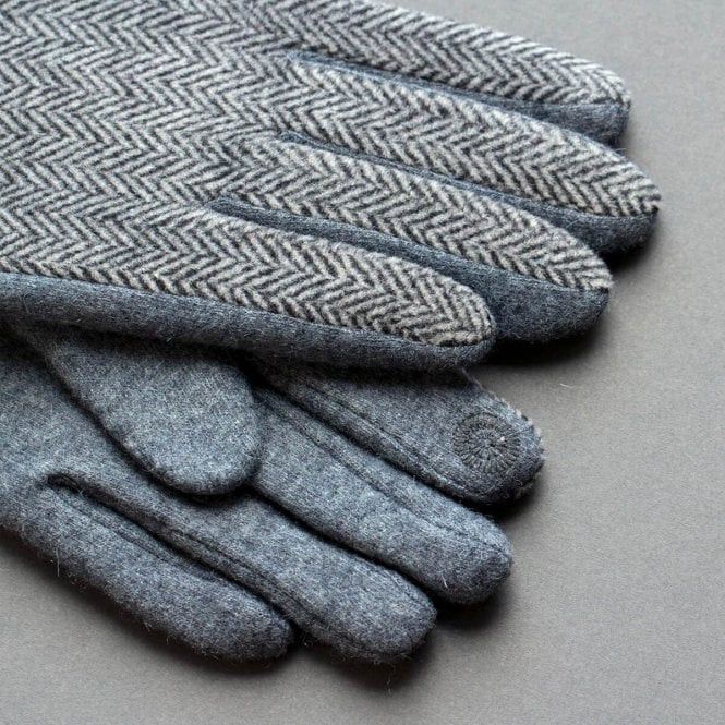 Other Merino Wool Gloves – Grey Herringbone – Touchscreen Size ONE SIZE - 1 Thumbnail