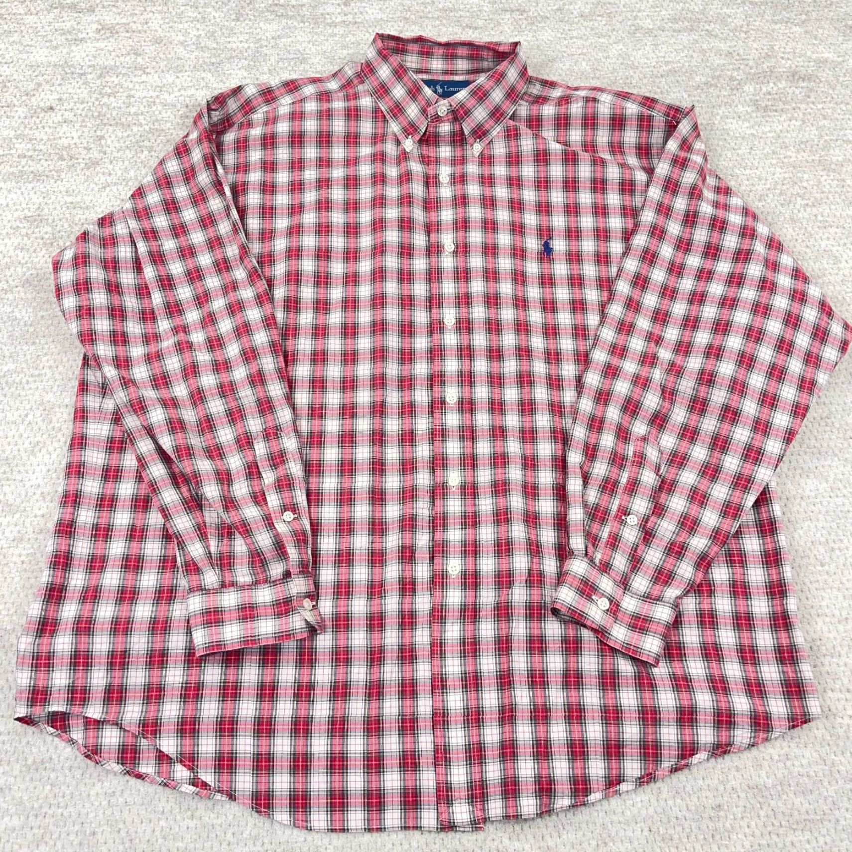 Ralph Lauren Ralph Lauren Shirt Men XL Red Plaid Button-Up Blake Poplin Dress Blue Pony A57 Size 46R - 2 Thumbnail