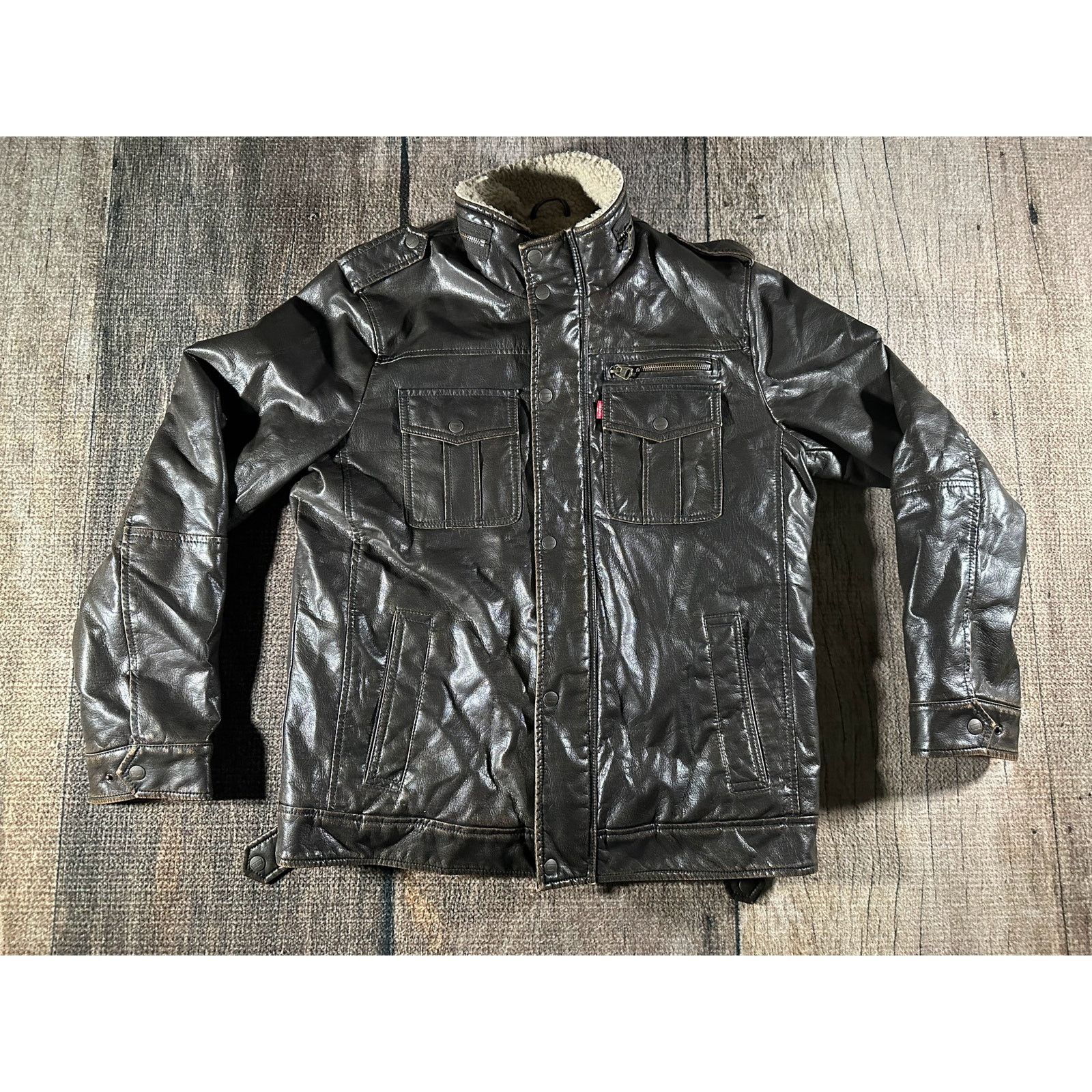 Levi's Levi's Men's Sherpa Fleece Lined Faux Leather Trucker Jacket Size US M / EU 48-50 / 2 - 1 Thumbnail