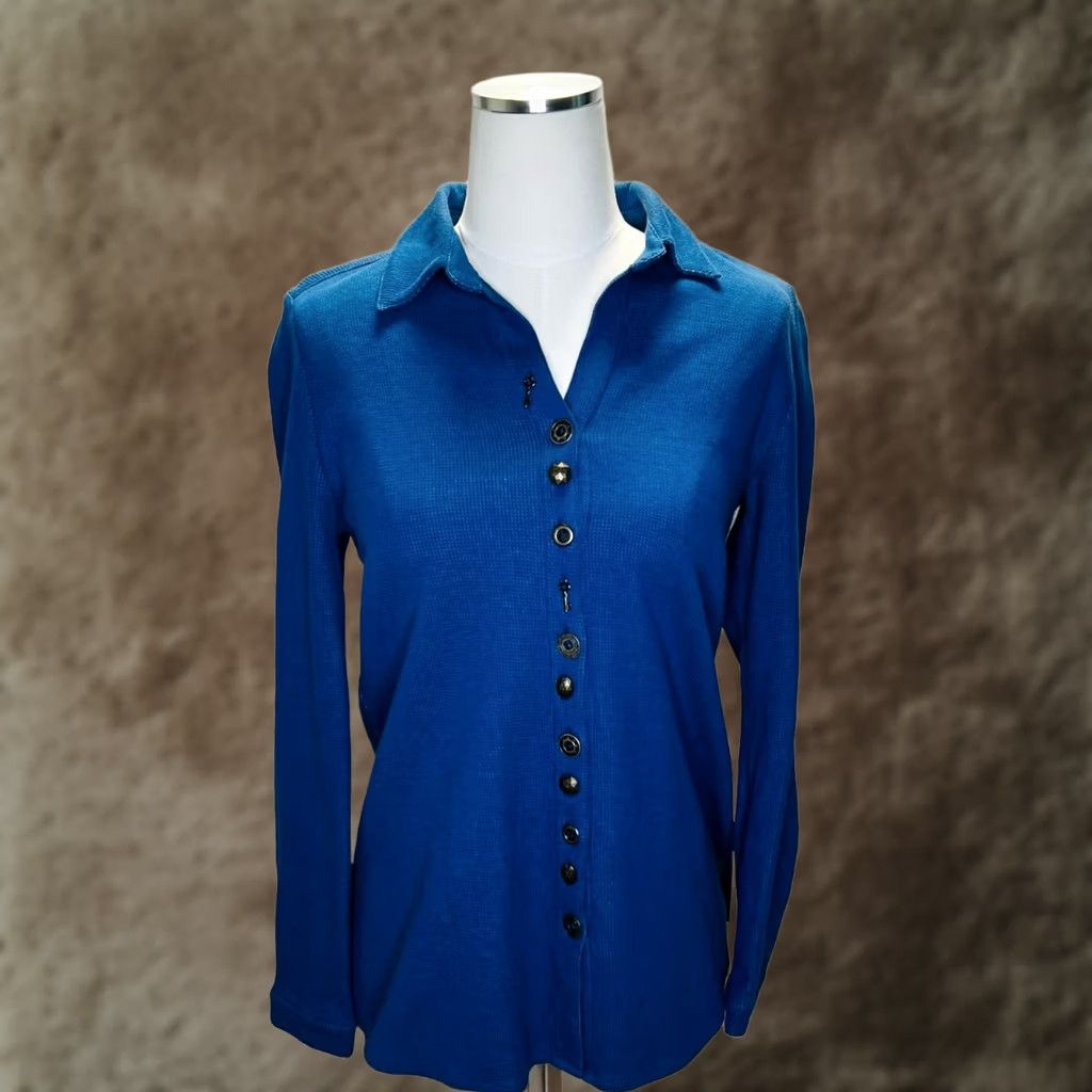 Soft Surroundings Soft Surroundings Sydney Shirt Button Up Blouse Blue XS Womens Wool Celtic? Size XS / US 0-2 / IT 36-38 - 1 Thumbnail