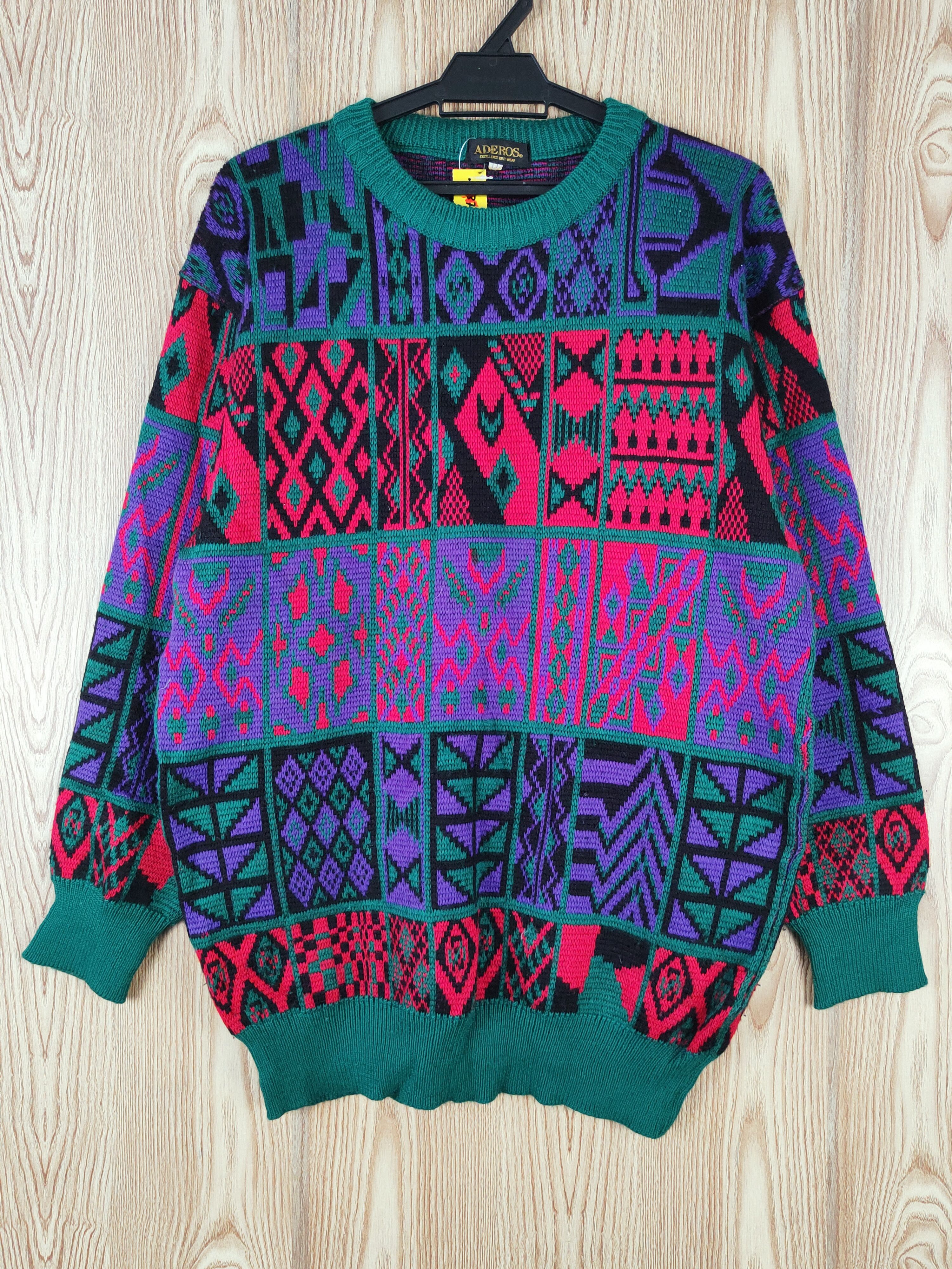 Japanese Brand × Vintage Aderos Green Red Knitwear Sweatshirts #W307 Size US L / EU 52-54 / 3 - 1 Thumbnail