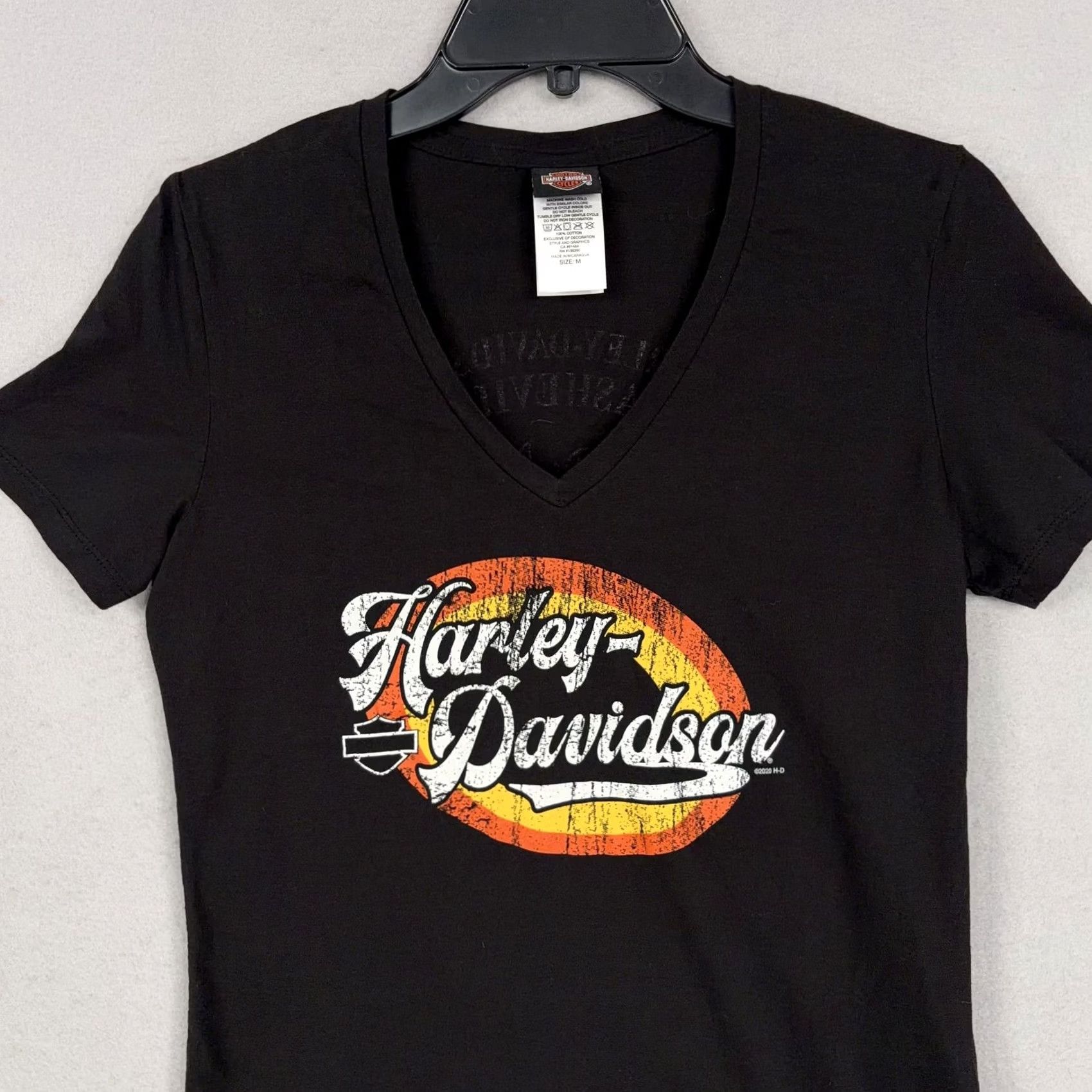 Harley Davidson Harley-Davidson Shirt Womens M Black V-Neck Graphic Tee Biker Jersey 100% Cotton Casual Short Sleeve US Made - Asheville NC Size M / US 6-8 / IT 42-44 - 2 Thumbnail