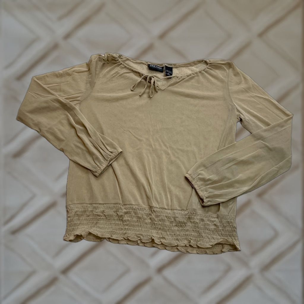 Vintage New York & Company Blouse Womens Large Brown Nylon Lightweight Stretch Boat Neck Long Sleeve Pullover Solid Size L / US 10 / IT 46 - 1 Thumbnail