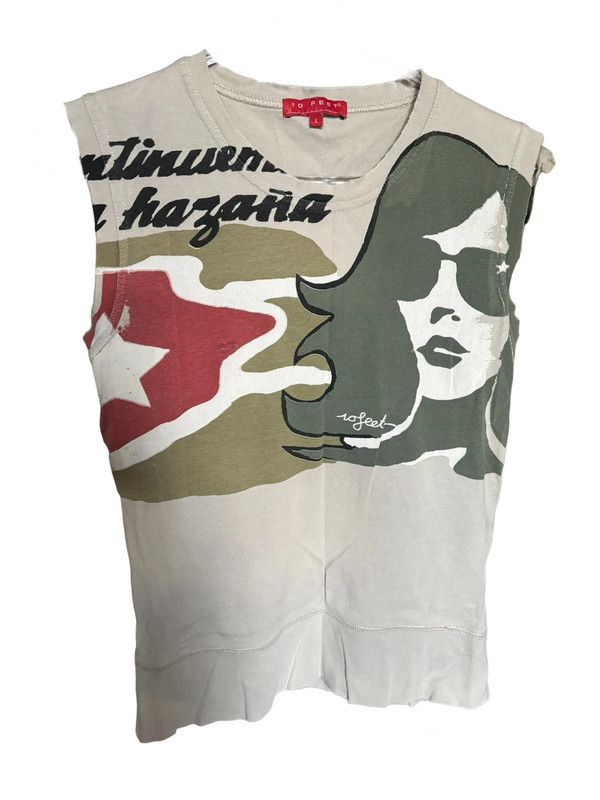 Other Vintage Y2K sleeveless beige crop top face print Avant garde Size M / US 6-8 / IT 42-44 - 1 Thumbnail