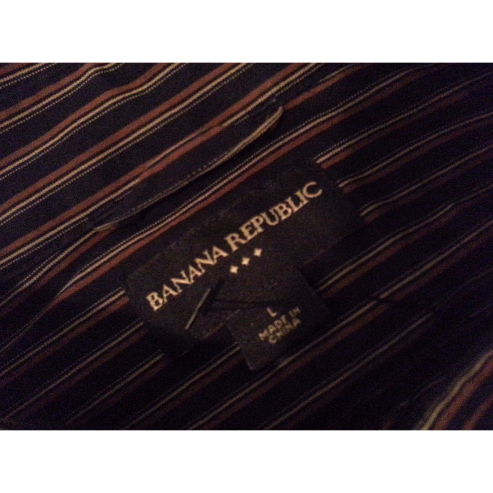 Banana Republic Banana Republic Dress Shirt Mens L Black Stripes Cotton Long Sleeve Button Size 42R - 4 Thumbnail