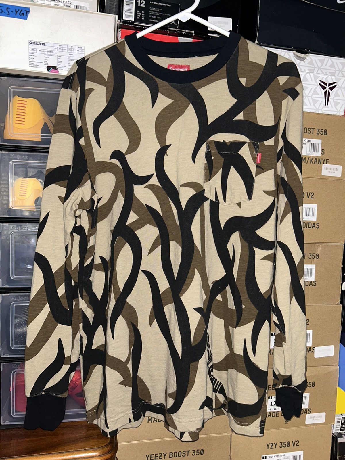 Supreme Supreme L/S Pocket Tee Tan Tribal Camo FW19 size Large NEW