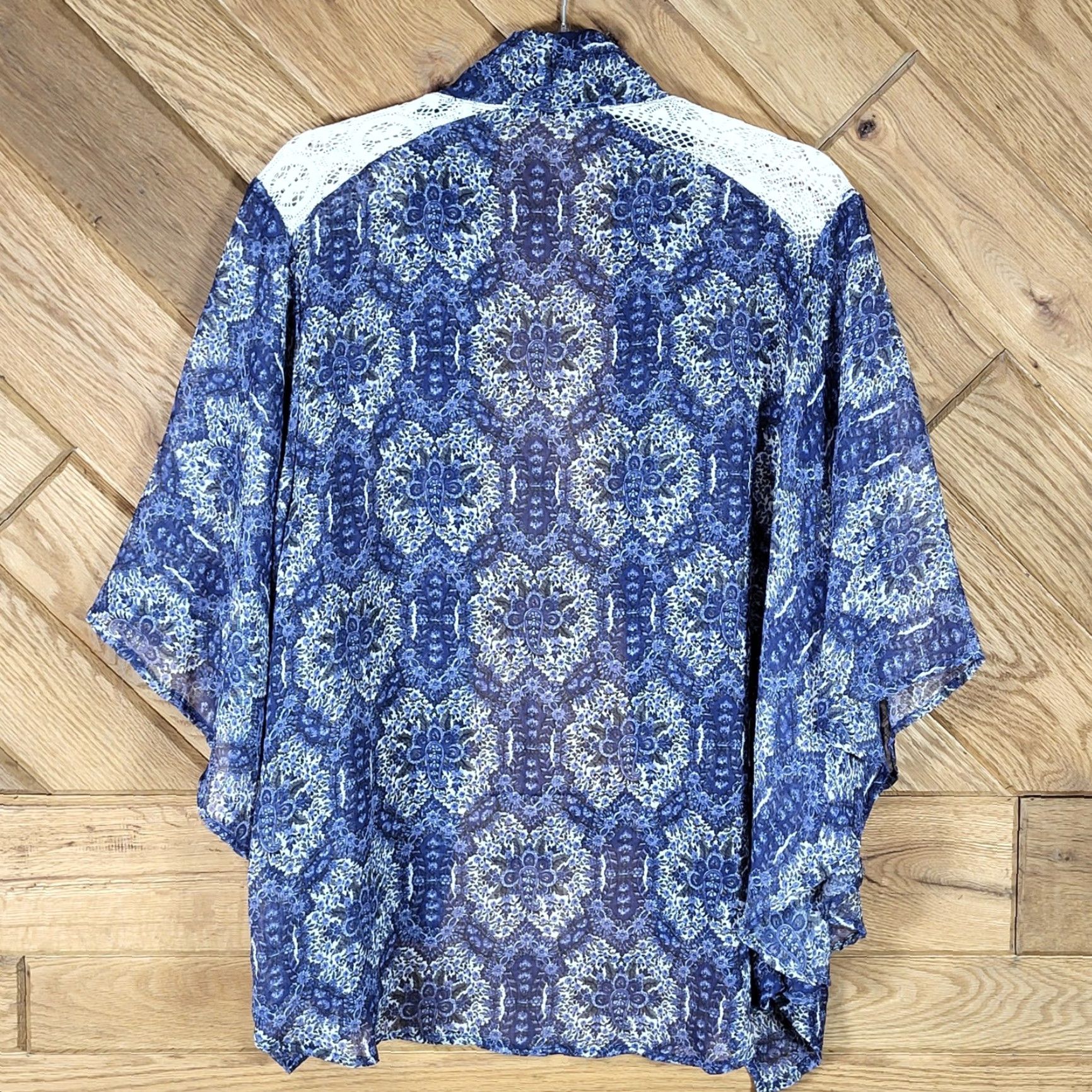 Vintage VINTAGE Skyline Kimono Cover Up Cardigan Women L Paisley Lace Crochet Sheer Blue White Size L / US 10 / IT 46 - 4 Thumbnail