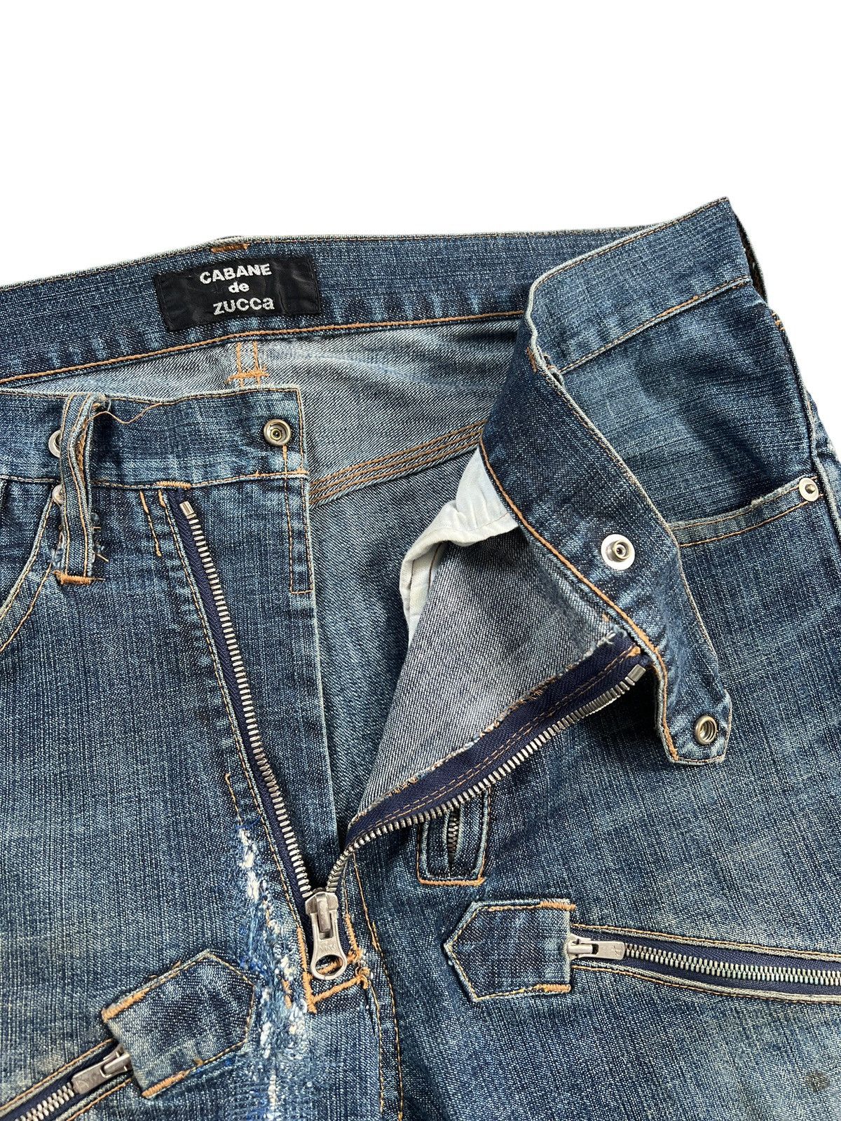 CABANE de ZUCCa × Issey Miyake × Zucca 1990 Cabane de Zucca Zipper Distressed Denim Size US 33 - 13 Thumbnail