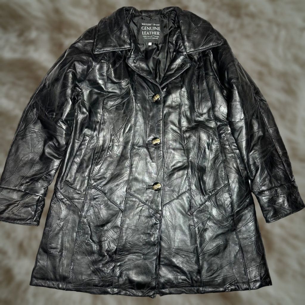 Vintage VINTAGE Maxam Womens Leather Jacket L Black Italian Mosaic Lined Jacket Womens Black Leather L SIZE L Size L / US 10 / IT 46 - 1 Thumbnail