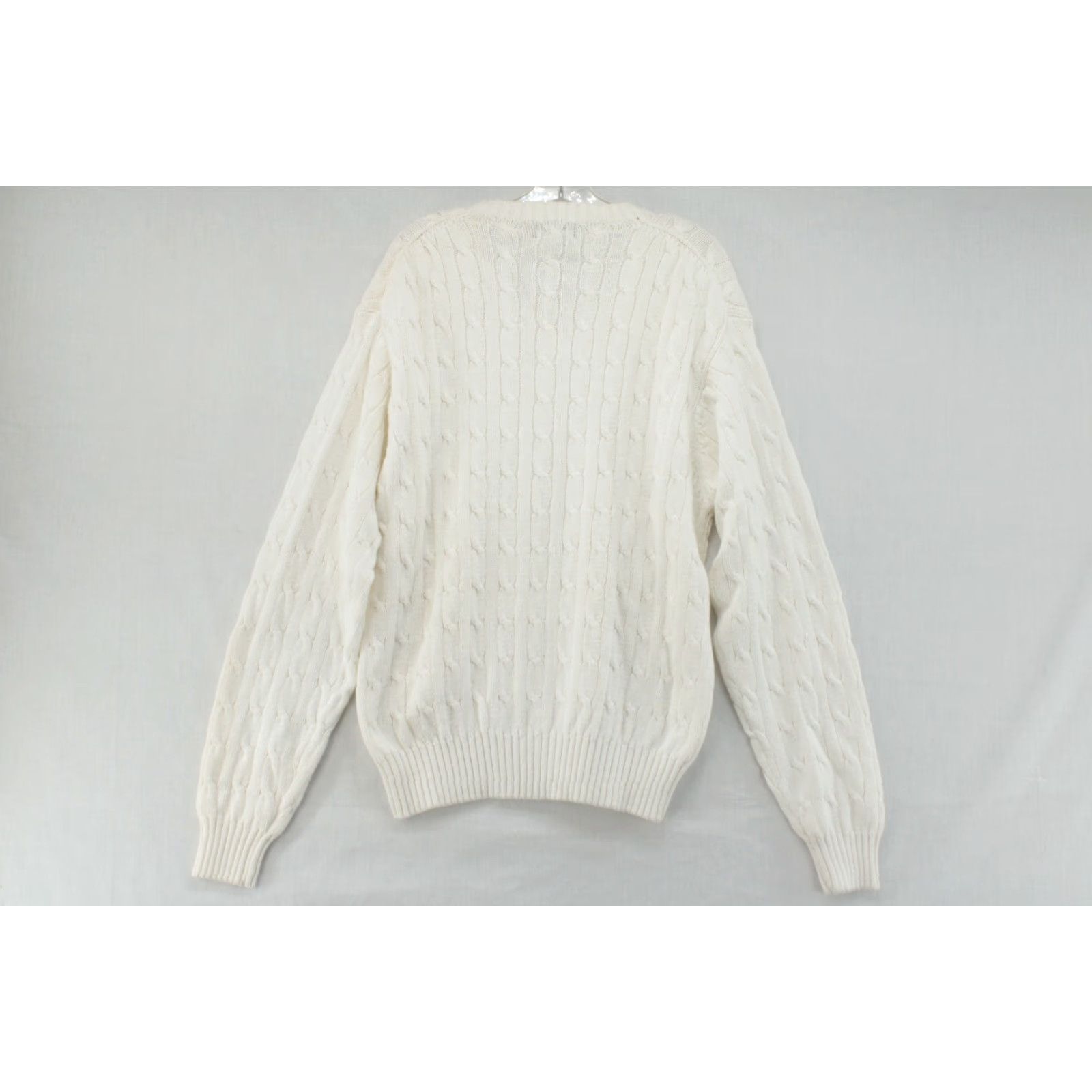 Club Room Club Room Cable Knit V-Neck Sweater - Men’s Large Ivory Cotton 3D Knit Pullover Preppy Ivy League Mens Size US L / EU 52-54 / 3 - 3 Thumbnail