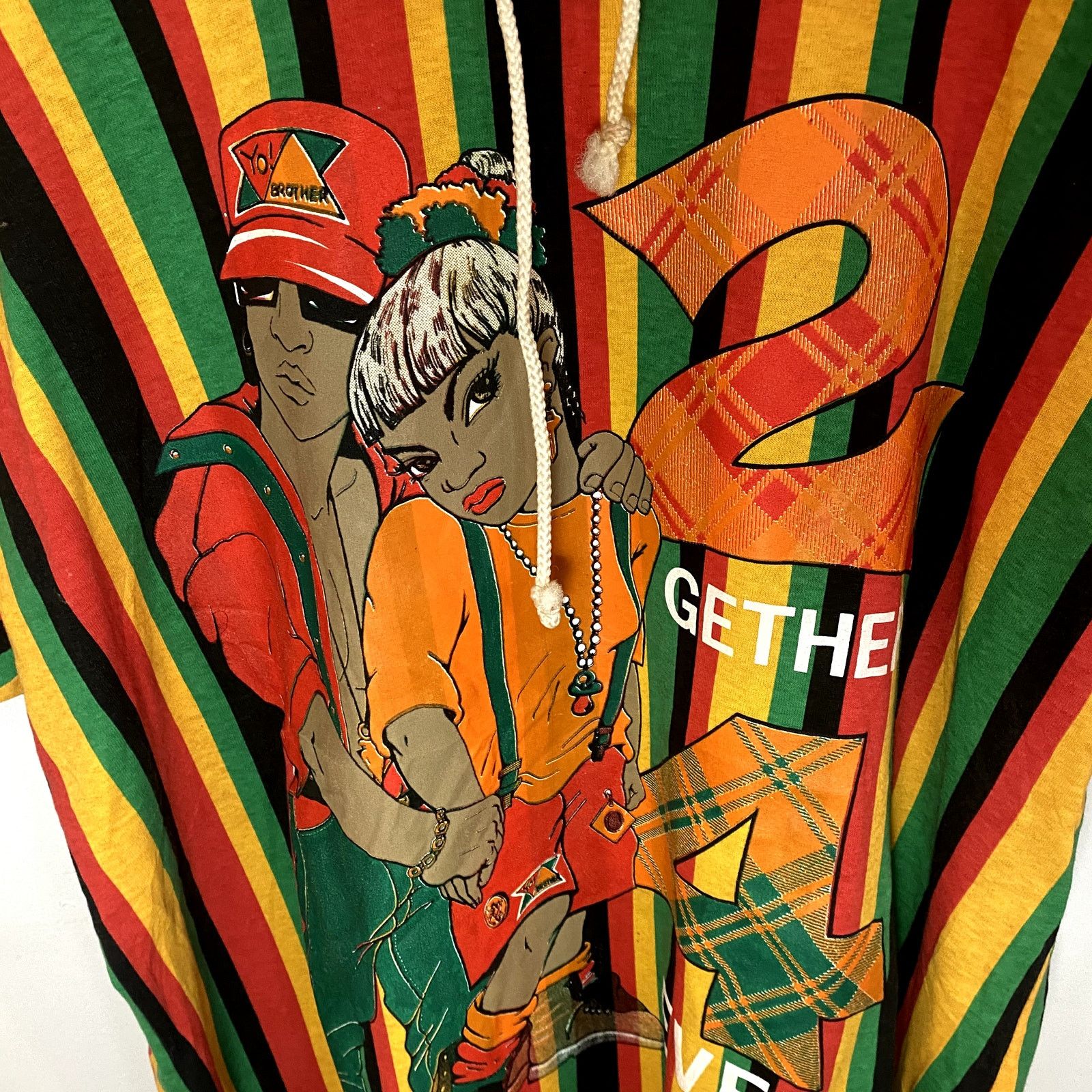 Vintage Vintage 2gether 4ever Hip Hop Striped Hooded 90s T-Shirt Size US XL / EU 56 / 4 - 6 Thumbnail