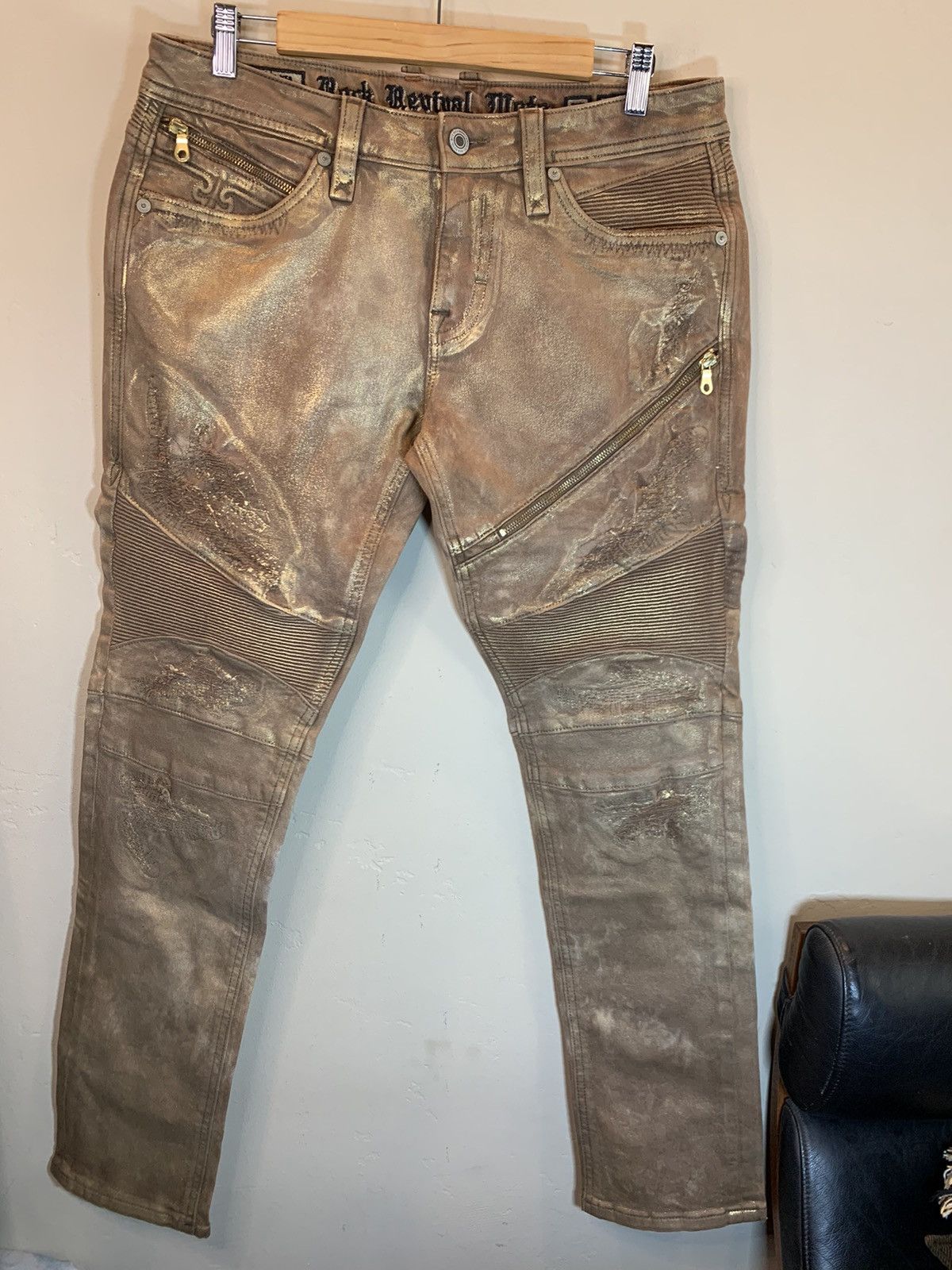 Rock Revival *RARE* New Rock Revival Distressed Biker Moto Denim Jeans Size US 34 / EU 50 - 1 Thumbnail