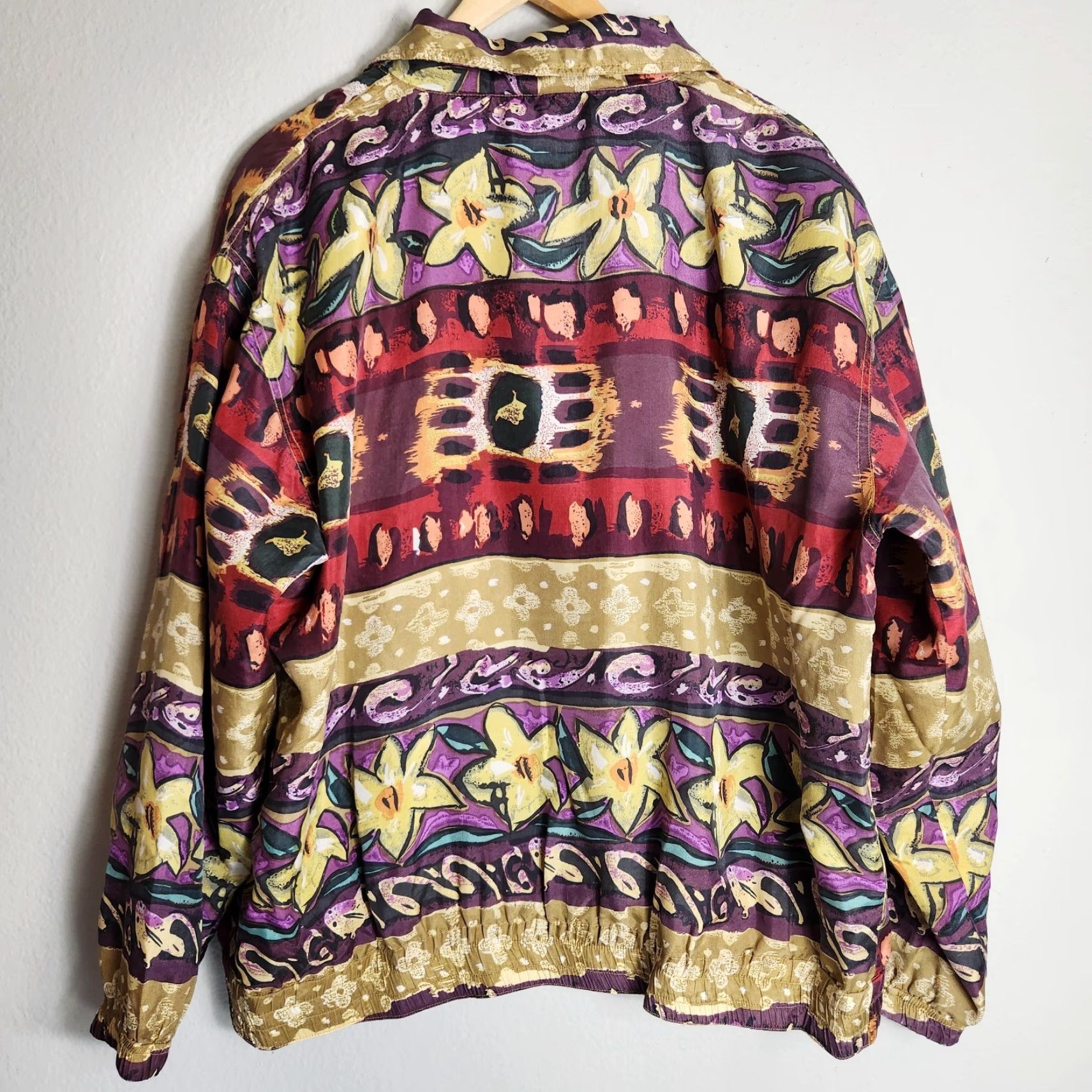 Vintage VINTAGE Silk Ncounter Womens 100% Silk Floral Abstract Bomber Jacket-Size M Size M / US 6-8 / IT 42-44 - 6 Thumbnail