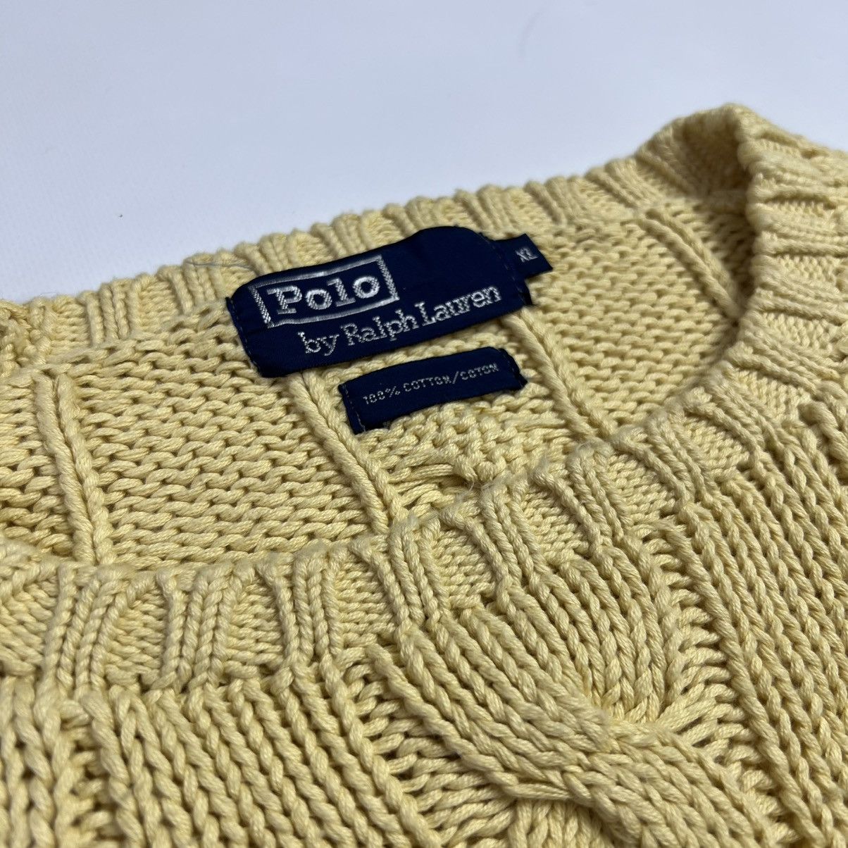 Polo Ralph Lauren × Vintage Vintage 90s Ralph Lauren cable heavy knit crew neck sweater Size US L / EU 52-54 / 3 - 4 Thumbnail