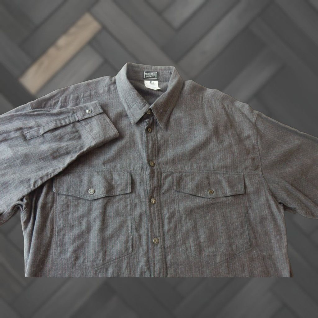 Versace VTG Versace Versus Men's Button-Front Shirt XL 54 Cotton Gray Pink Striped Long Sleeve Logo “Versus by Versace” Mens Size US XL / EU 56 / 4 - 1 Thumbnail