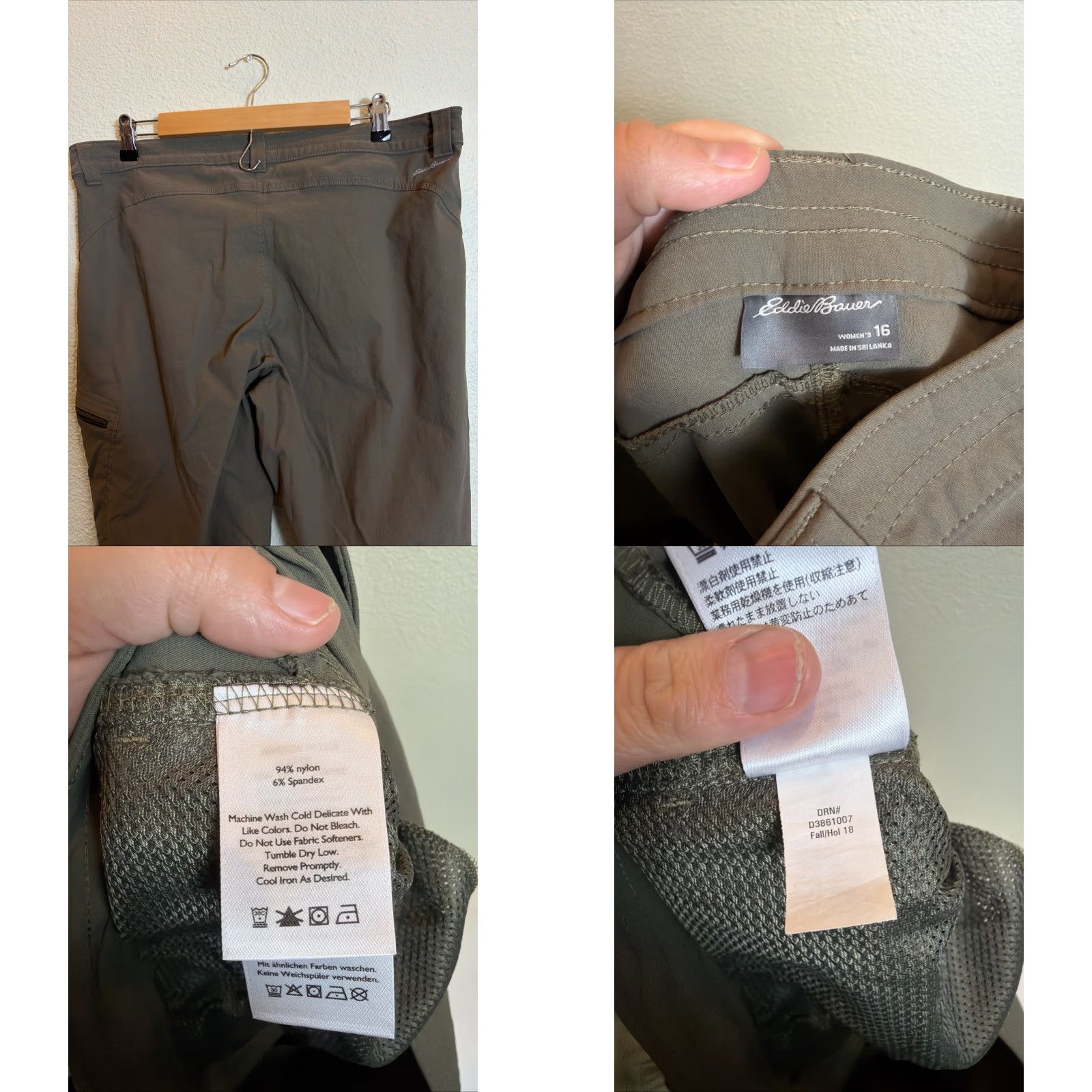 Eddie Bauer VINTAGE Eddie Bauer Women’s Cargo Pants Olive Nylon Spandex 36x31 Size 16 Womens Size 38" / US 16 / IT 52 - 9 Thumbnail